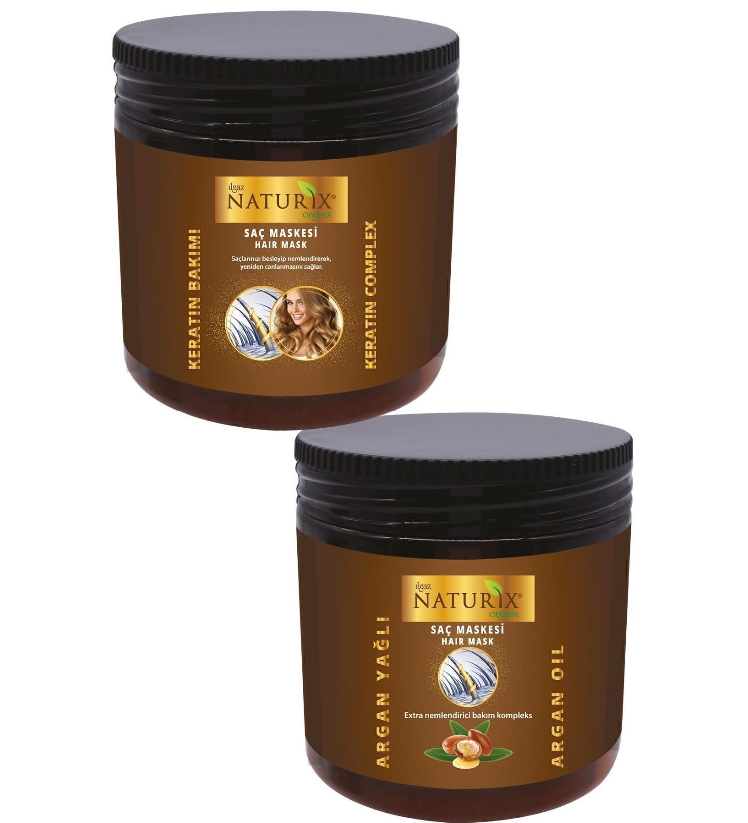 Ilgaz Naturix Organix Herbal Repair Hair Care Mask Argan Hair Mask 500 Ml + Keratin Care Hair Mask 500 Ml Set - Buy Online on GoSupps.com