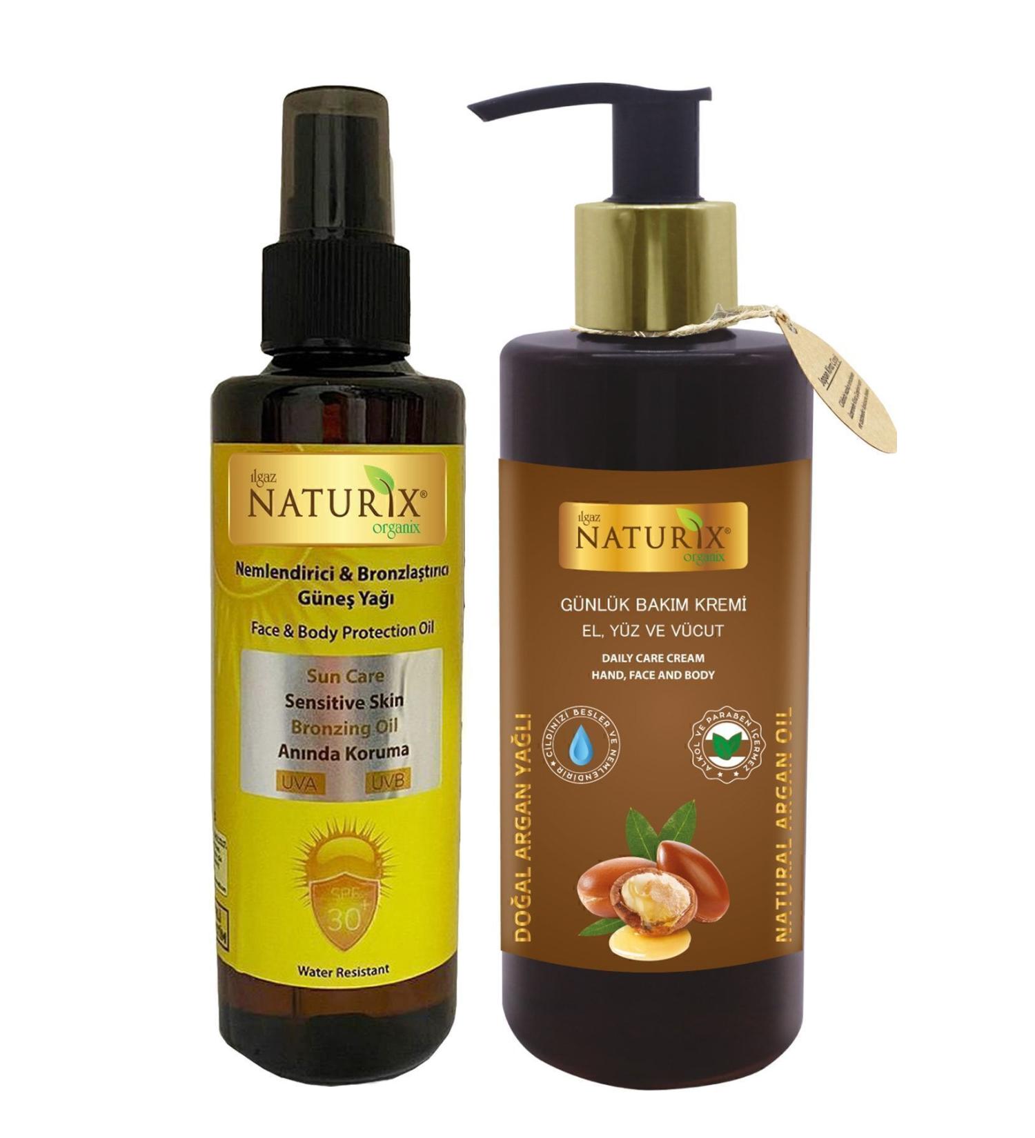 Naturix Bronzing Spf 30 Orange Oil Sun Oil + Argan Hand Face Body Lotion 250 Ml