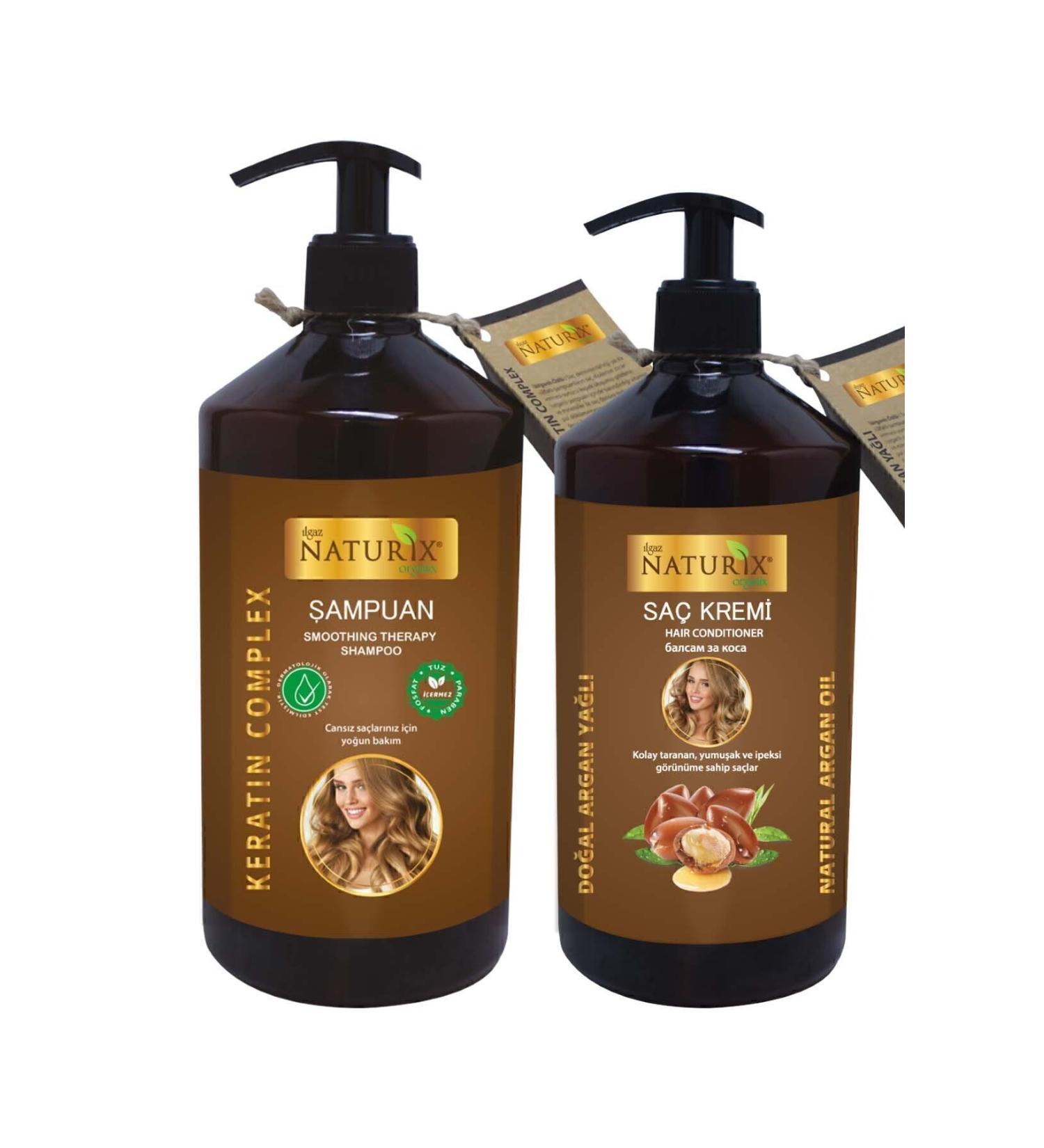 Naturix 2-pack 600 ml Natural Keratin Care Shampoo 500 ml Argan Oil Hair Conditioner - Buy Online on GoSupps.com