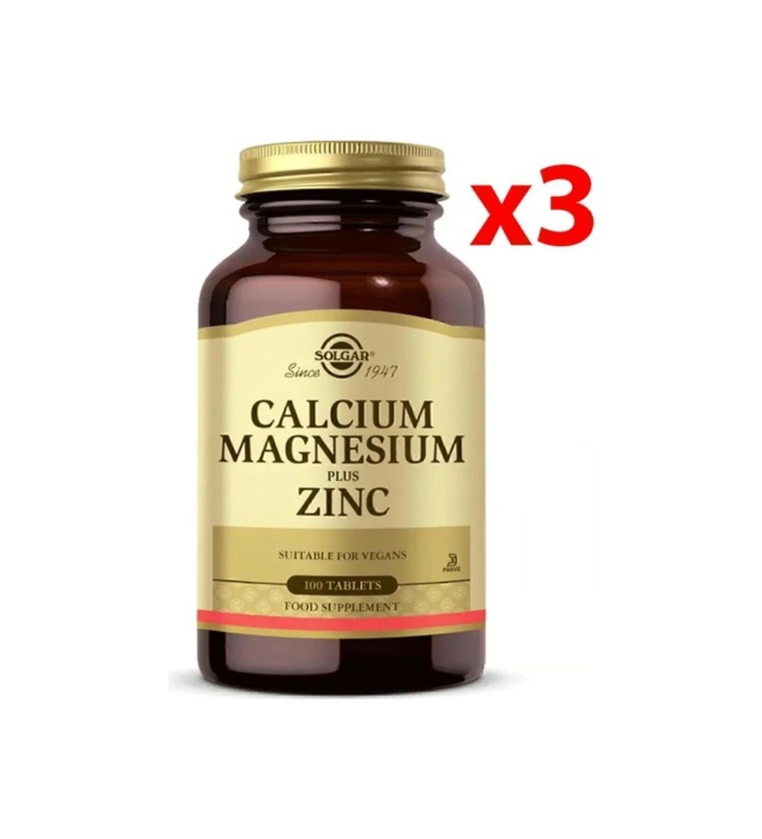 Solgar Calcium Magnesium Plus Zinc 100 Tablets 3 Pieces