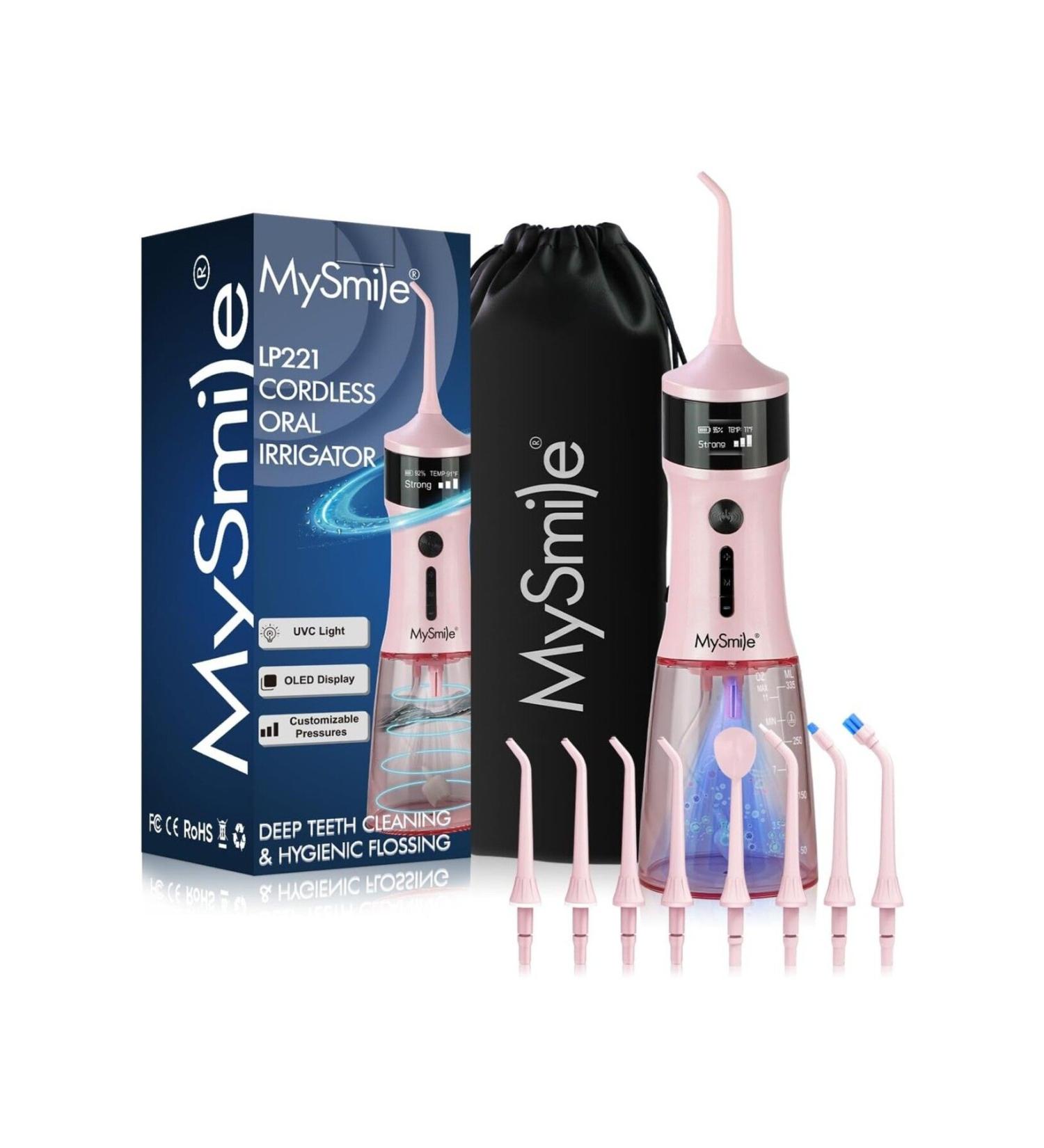 mysmile Sterilizable Cordless Tooth Cleaner 335ML Portable OLED Display 4 Modes and 8 Jet Tips