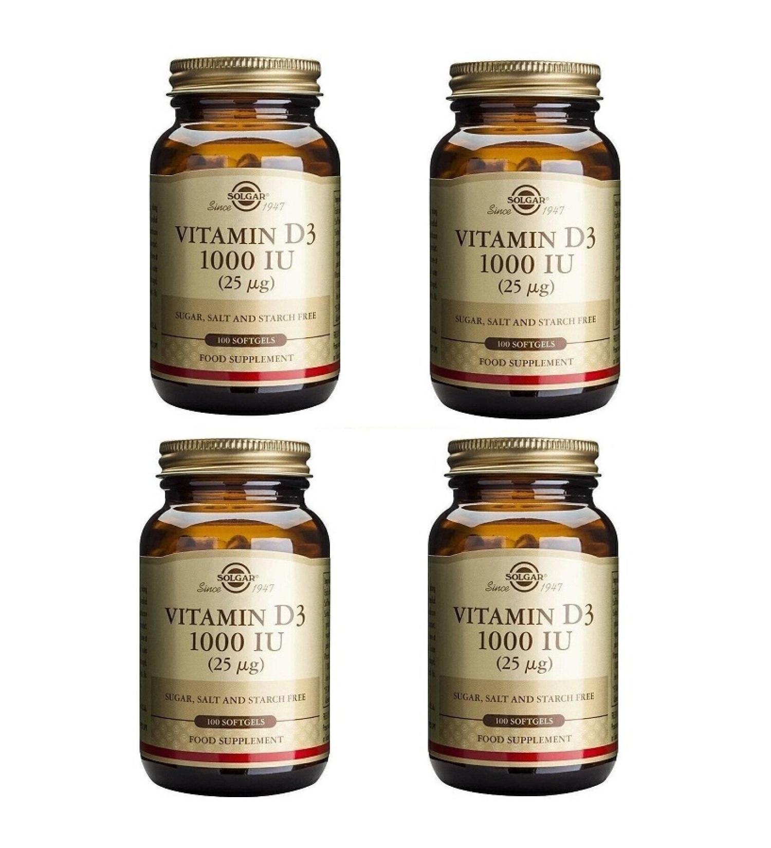 Solgar Vitamin D3 1000 Iu 25 mg (100 Capsules) X4 Units