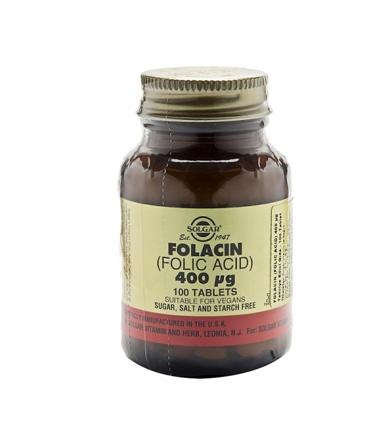 Solgar Folic Acid (Folacin) 400 Mcg 100 Tablets - Buy Online on GoSupps.com