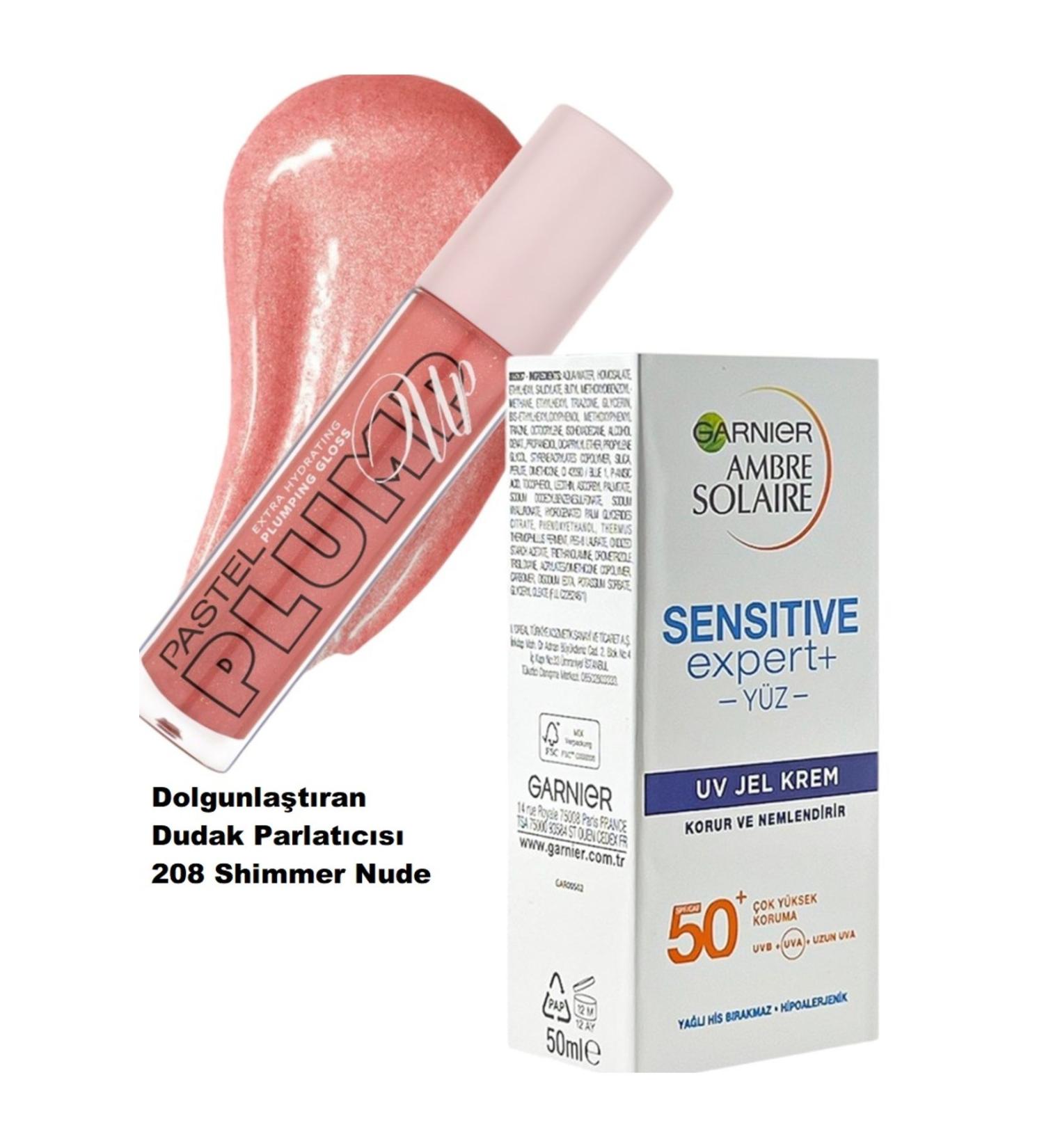 Pastel Plumping Lip Gloss 208 Shimmer Nude + Ambre Solaire Sunscreen Face Cream Spf 50 50 ml