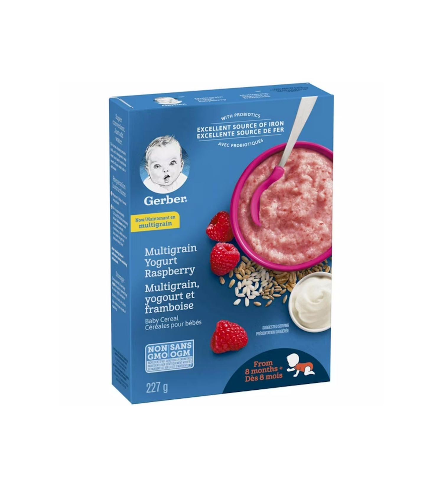 Gerber Cereals-MultiGrain Yogurt & Raspberry- Multigrain Yogurt & Raspberry Spoon Food 227 Gr- 8th month - Buy Online on GoSupps.com
