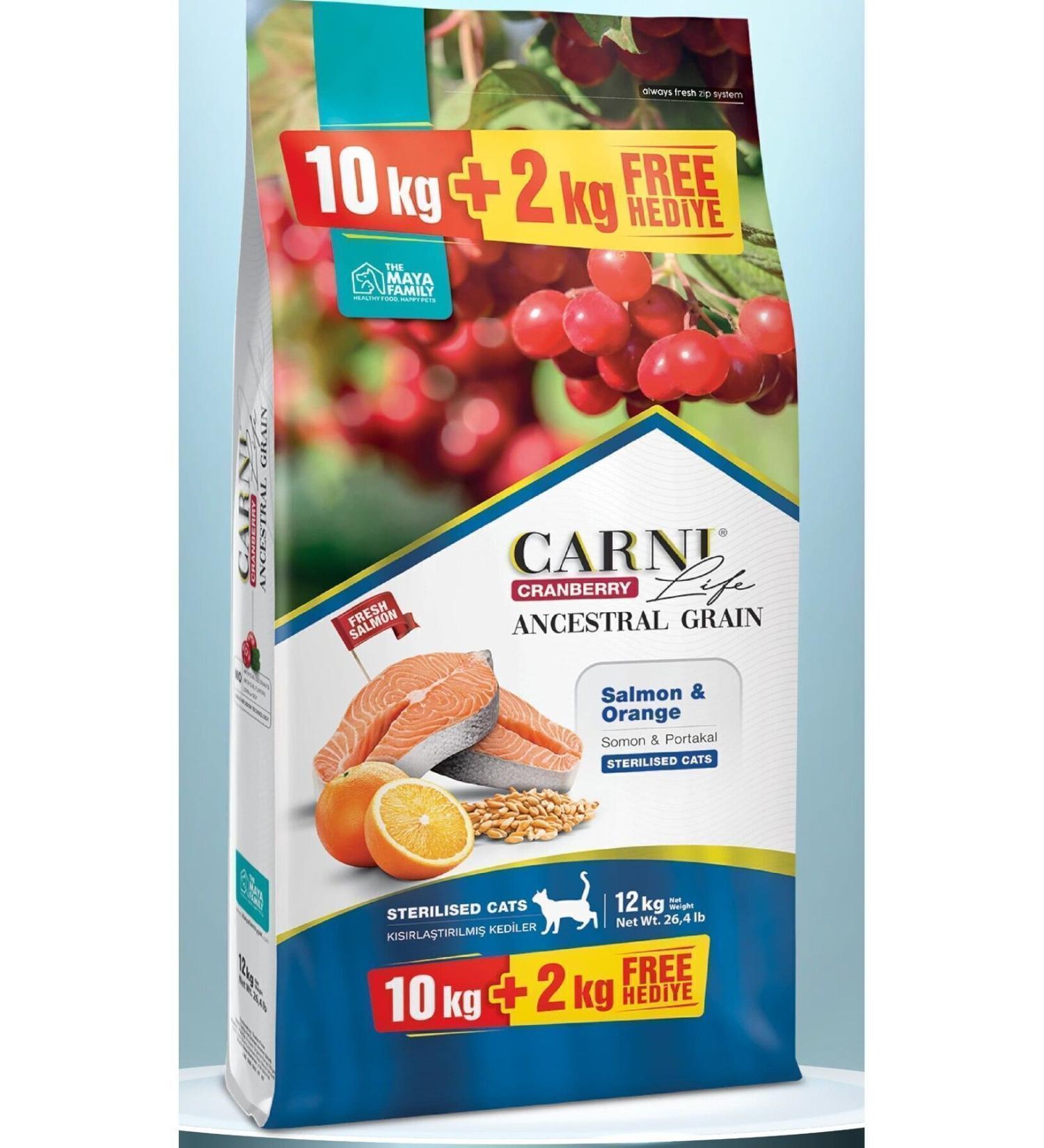 CARNI LIFE Carni Life Salmon Orange and Cranberry Sterilized Adult Cat Food 10 + 2 KG
