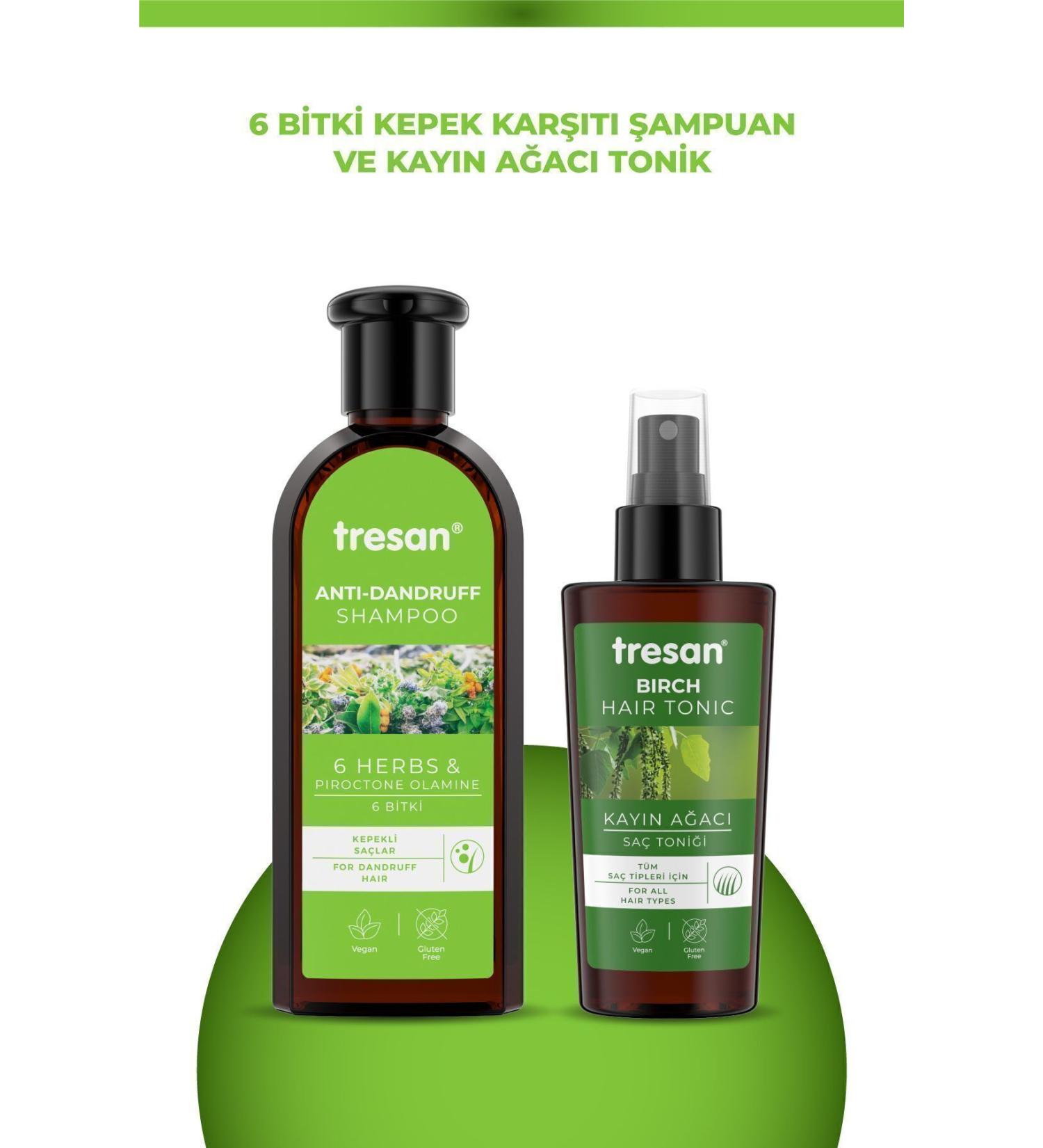 Tresan 6 Herbs Anti-Dandruff Care Shampoo 300 ml Tresan Marjoram Extract Hair Tonic 125 ml. - Buy Online on GoSupps.com