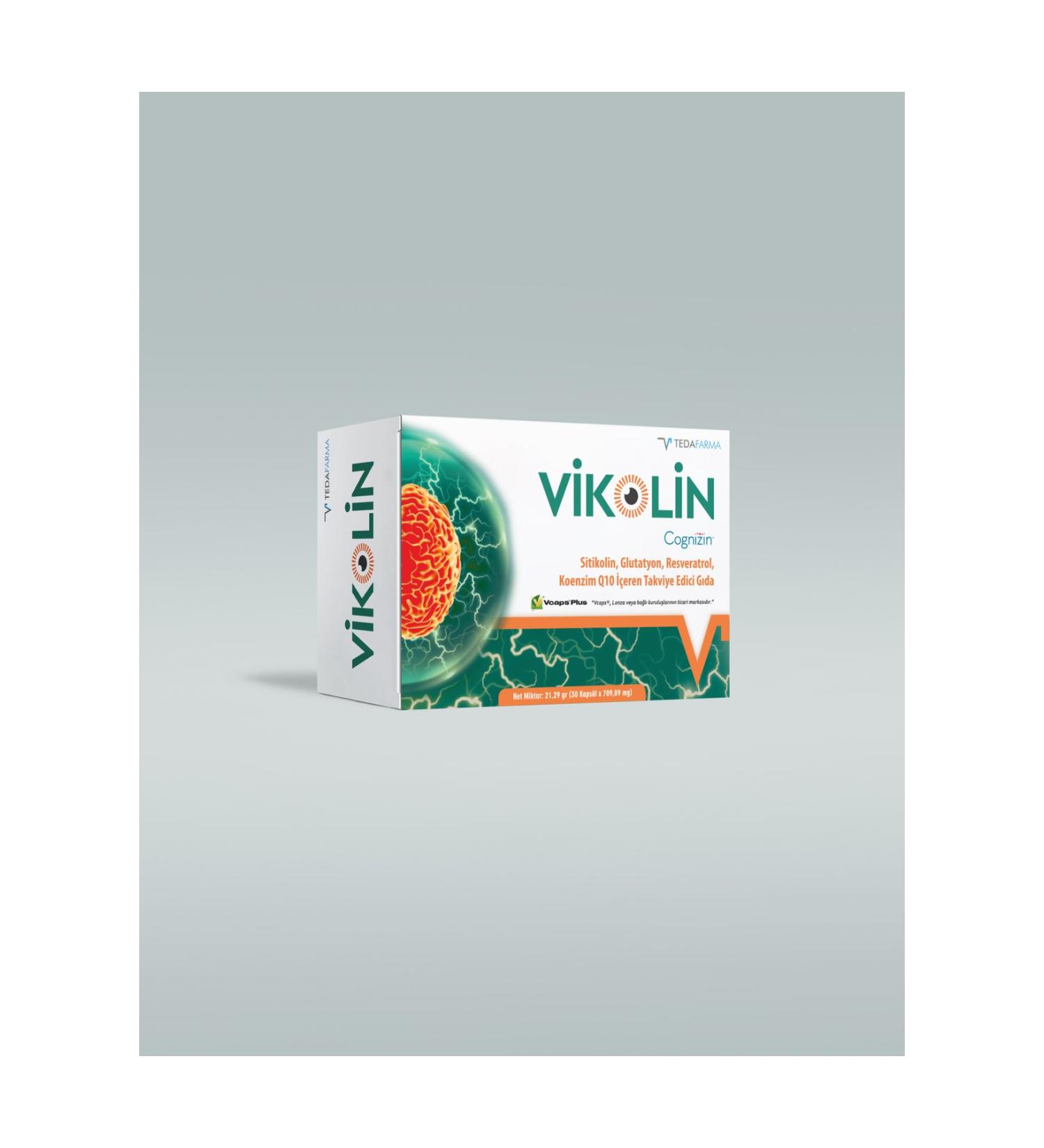 Tedafarma VIKOLIN Citicoline Glutathione Resveratrol Coenzyme Q10 Containing Supplementary Food 30 Herbal Capsules