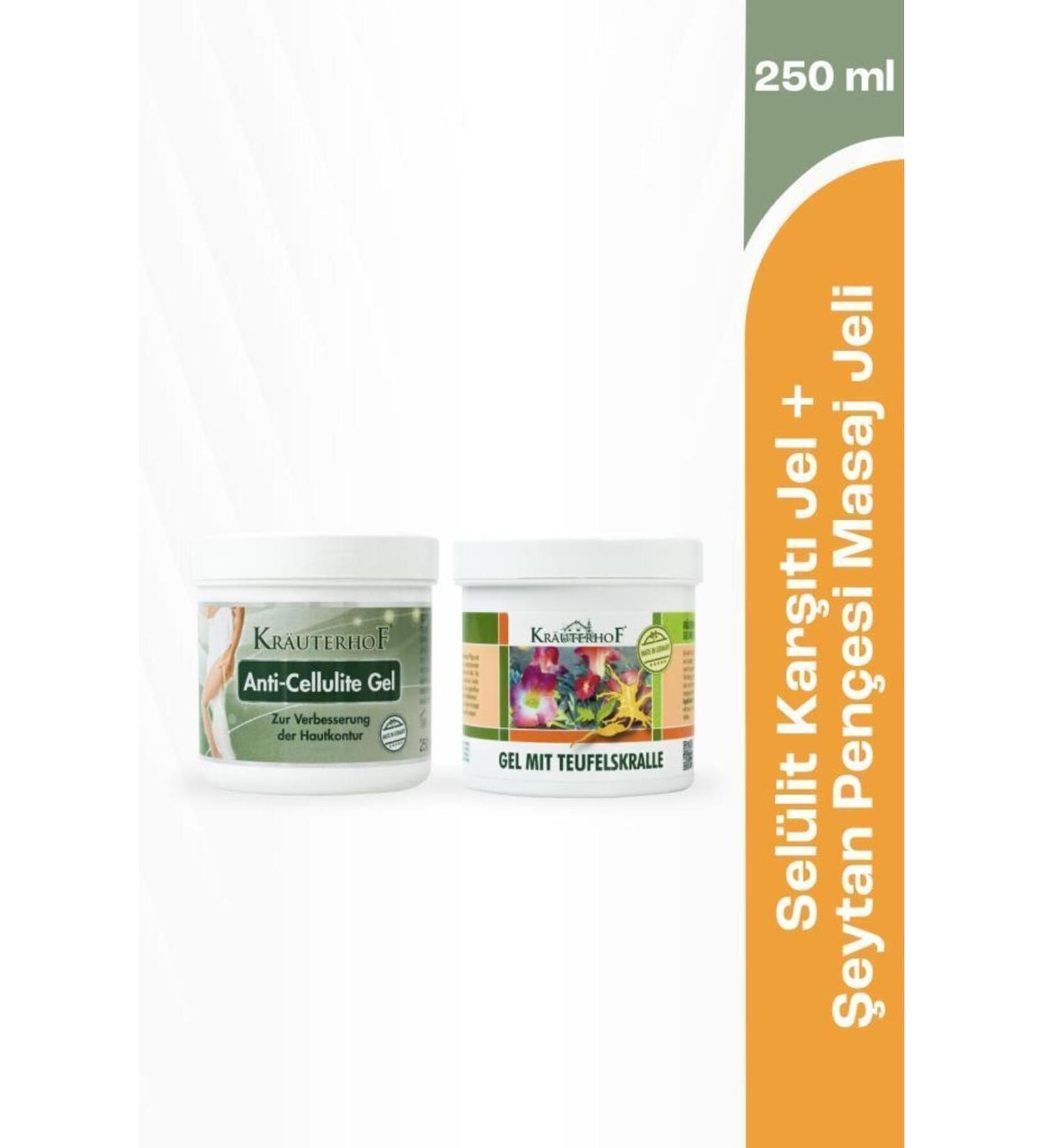 Krauterhof Anti Cellulite Gel 250 ml + Devil's Claw Extract Massage Gel 250 ml - Buy Online on GoSupps.com