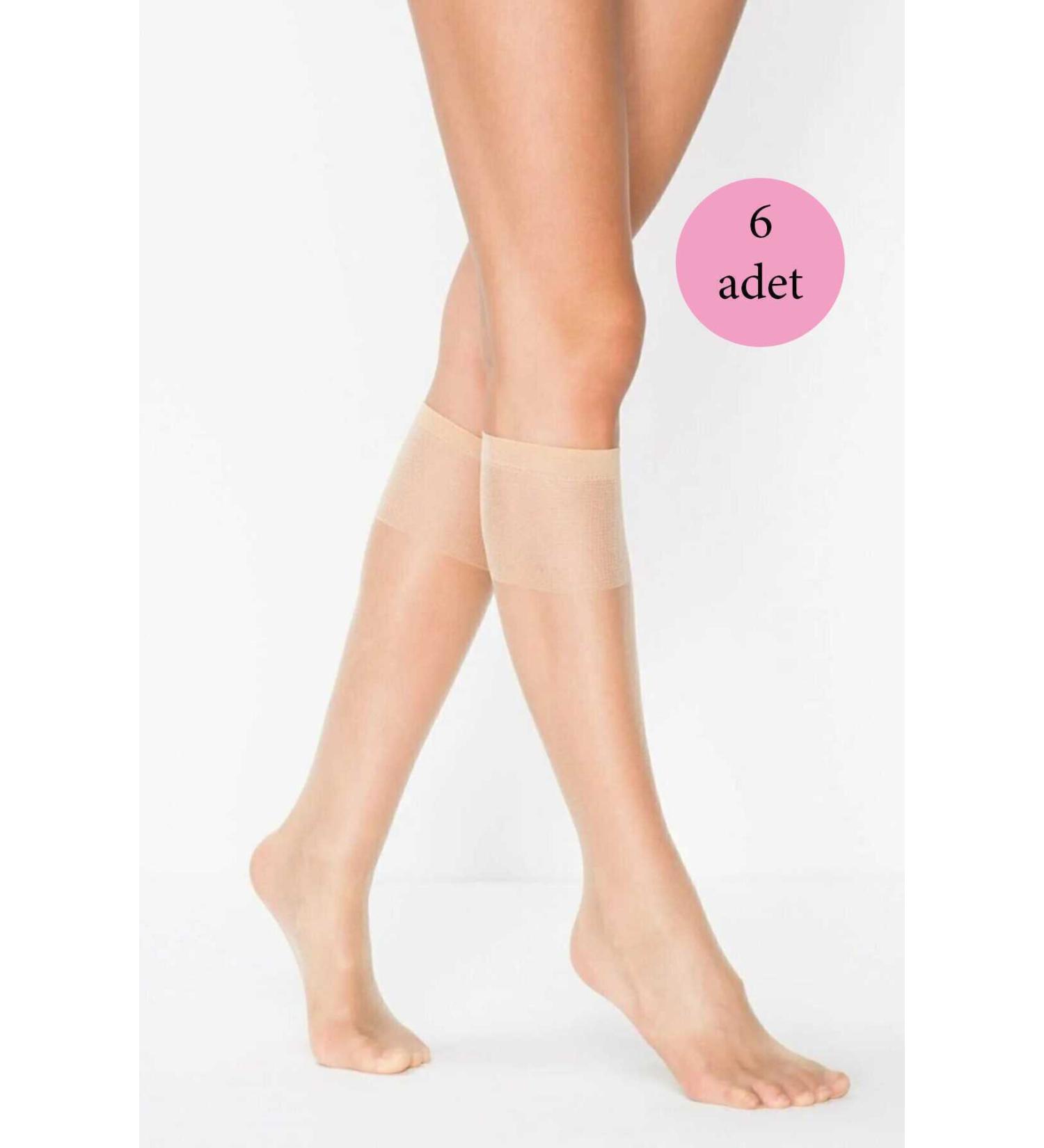 Skygo 6 Pieces Women's Below Knee Shiny Fit 15 Denier Socks Light Skin