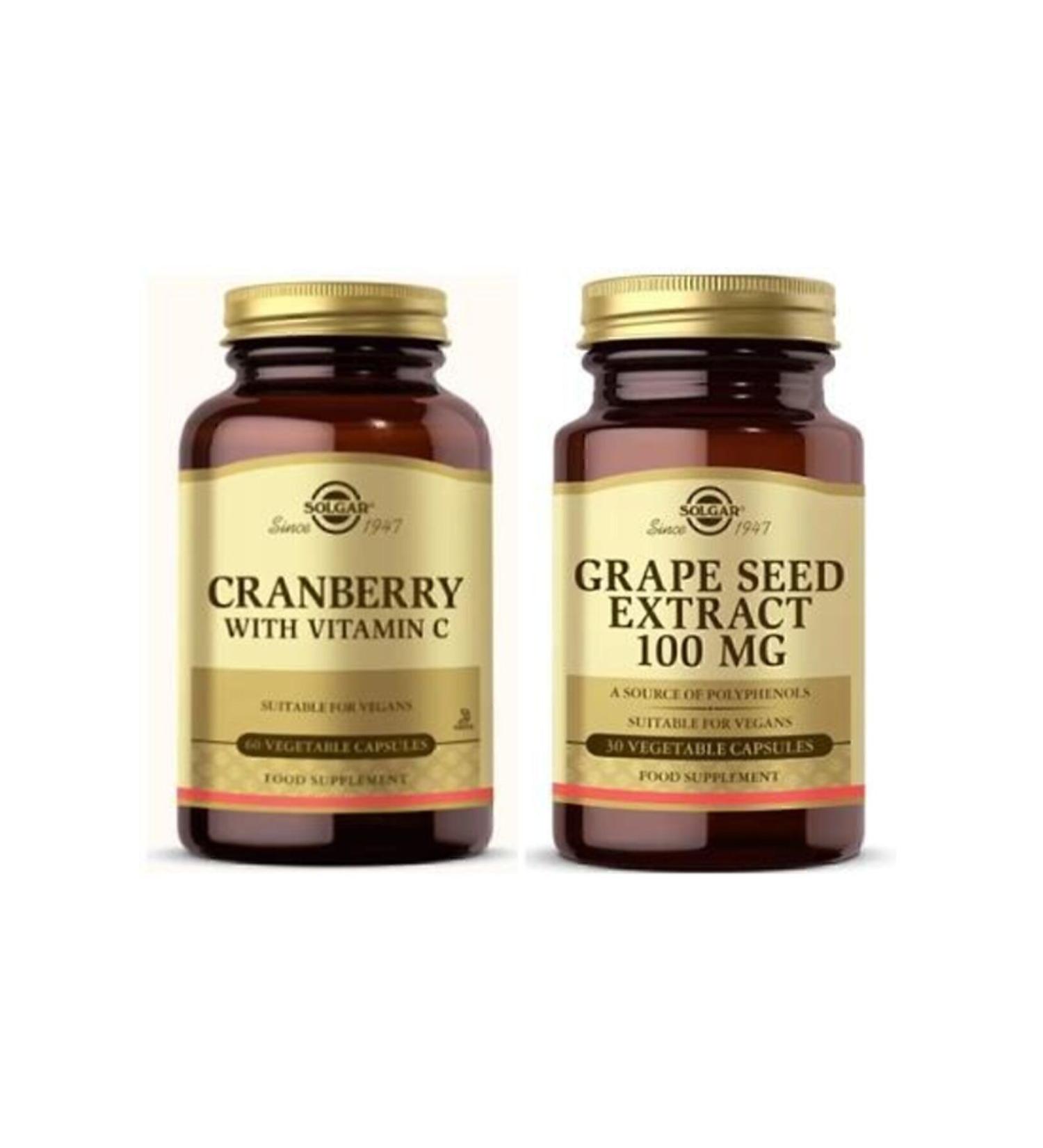 Solgar Cranberry Extract With Vitamin C 60 Capsules Grape Se Ed Extract 100 Mg 30 Capsules - Buy Online on GoSupps.com