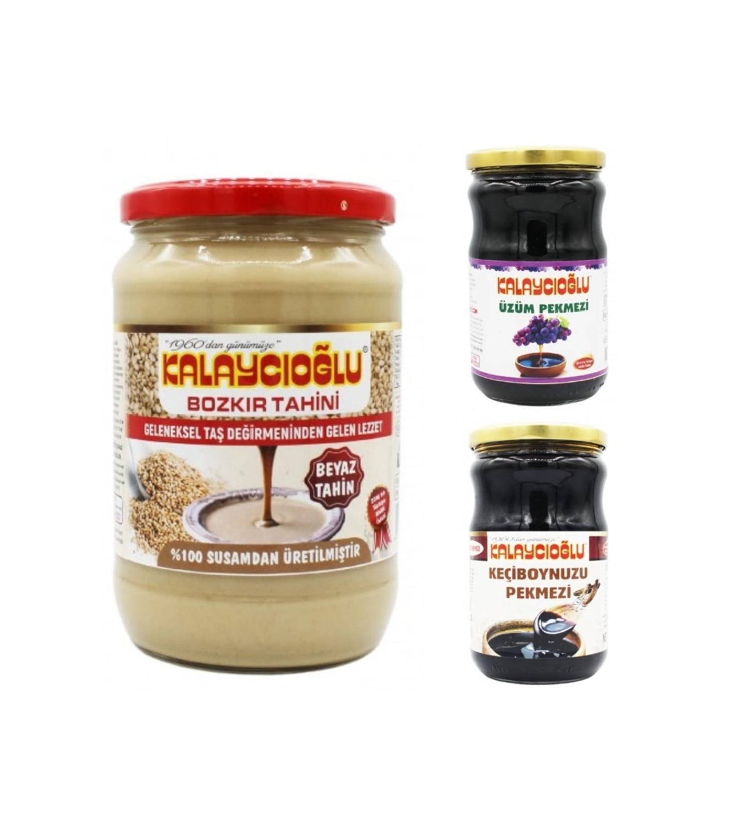 Kalayc o lu Bozk r White Tahini Glass 700 gr - Carob Molasses Glass 800 gr - Grape Molasses Glass 800gr (ORGANIC SET)
