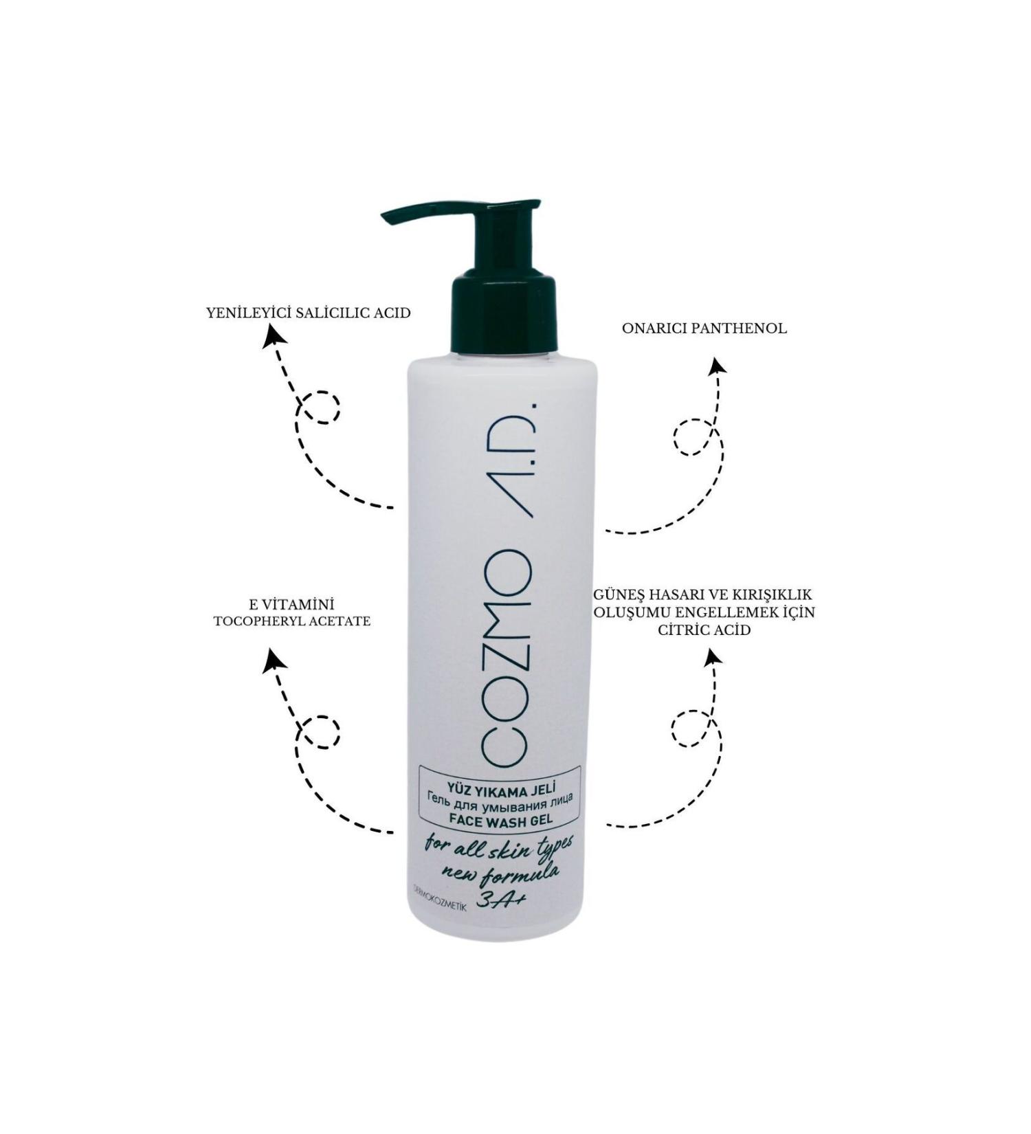 COZMO AD Face Wash Gel - 250 ml Acne Comedone Blackhead Sebum Balancer Sensitive Skin - Buy Online on GoSupps.com