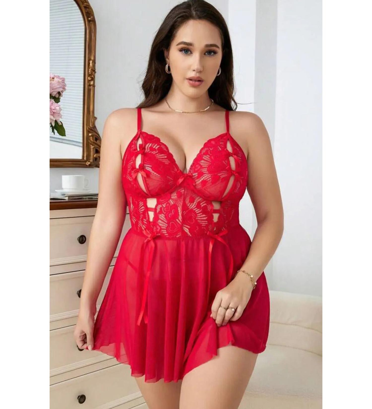 Skygo Night Light Women's Red Plus Size Fantasy Nightgown 3628