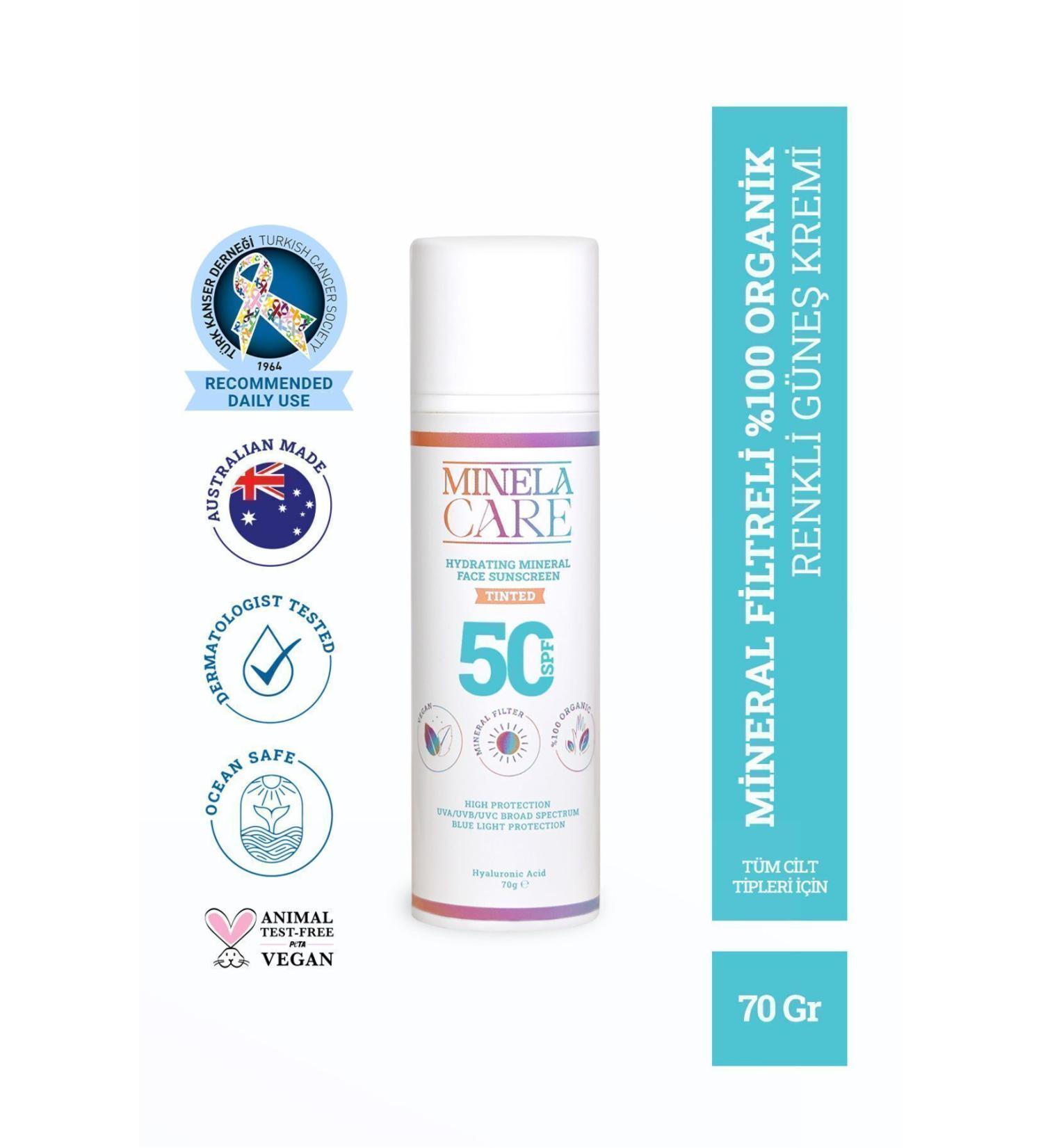 Minelacare Hyaluronic Acid Organic Mineral Filter Tinted Skin Tone Equalizer Face Sun Cream Spf 50 70gr - Buy Online on GoSupps.com