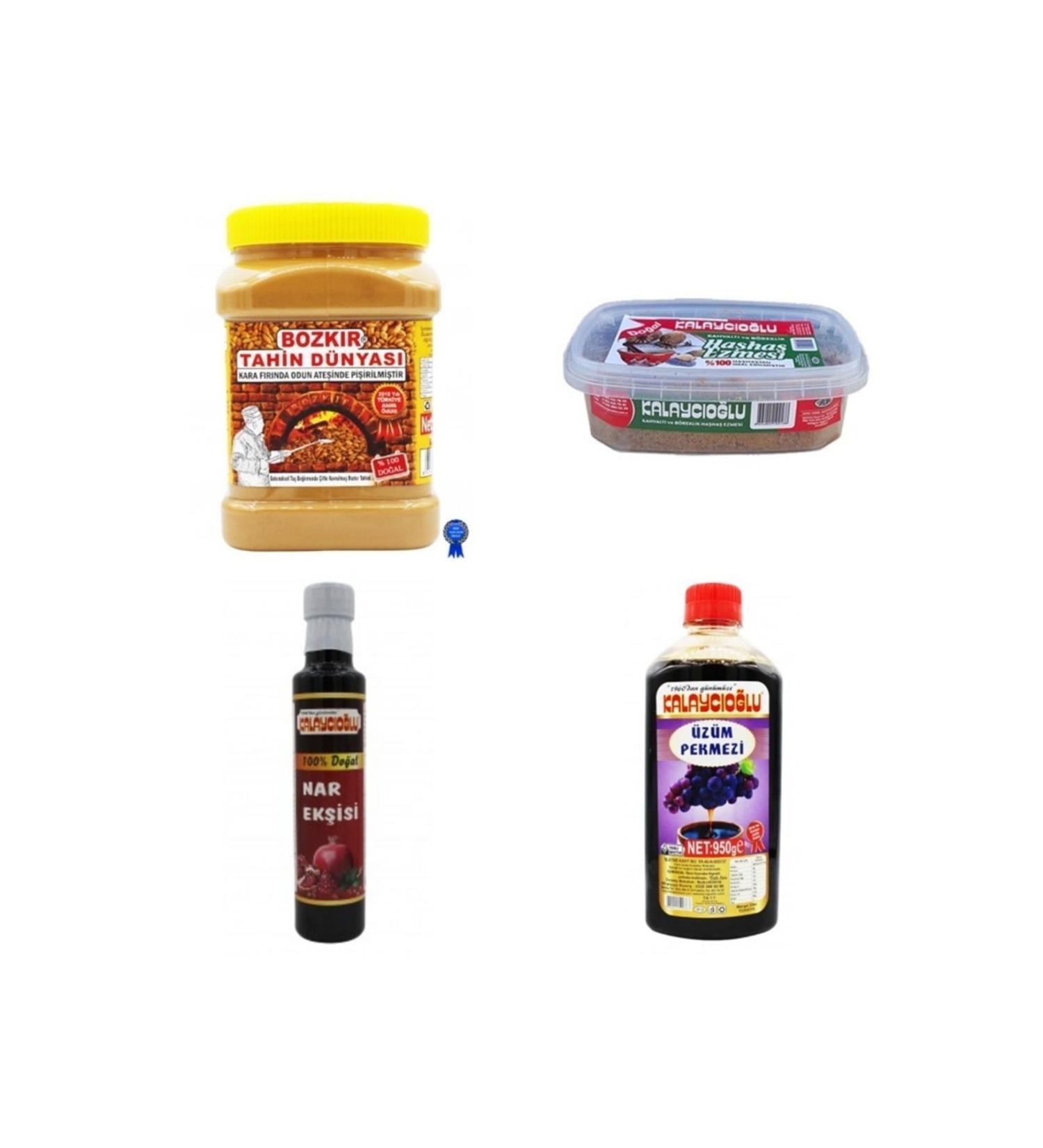 Kalayc o lu Bozk r roasted tahini (without bran) 935gr - Pomegranate syrup 350gr - Poppy seed paste 400gr - Grape molasses 950gr