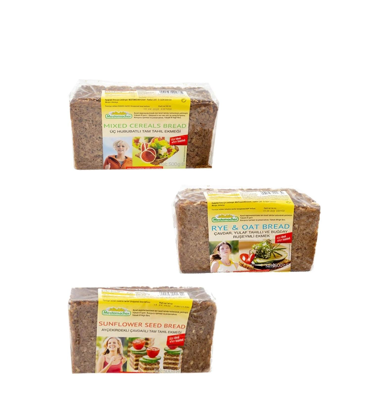 Mestemacher Whole Grain Bread Package (Oat-Rye & Wheat Germ Three Grain Sunflower-Rye) - Buy Online on GoSupps.com