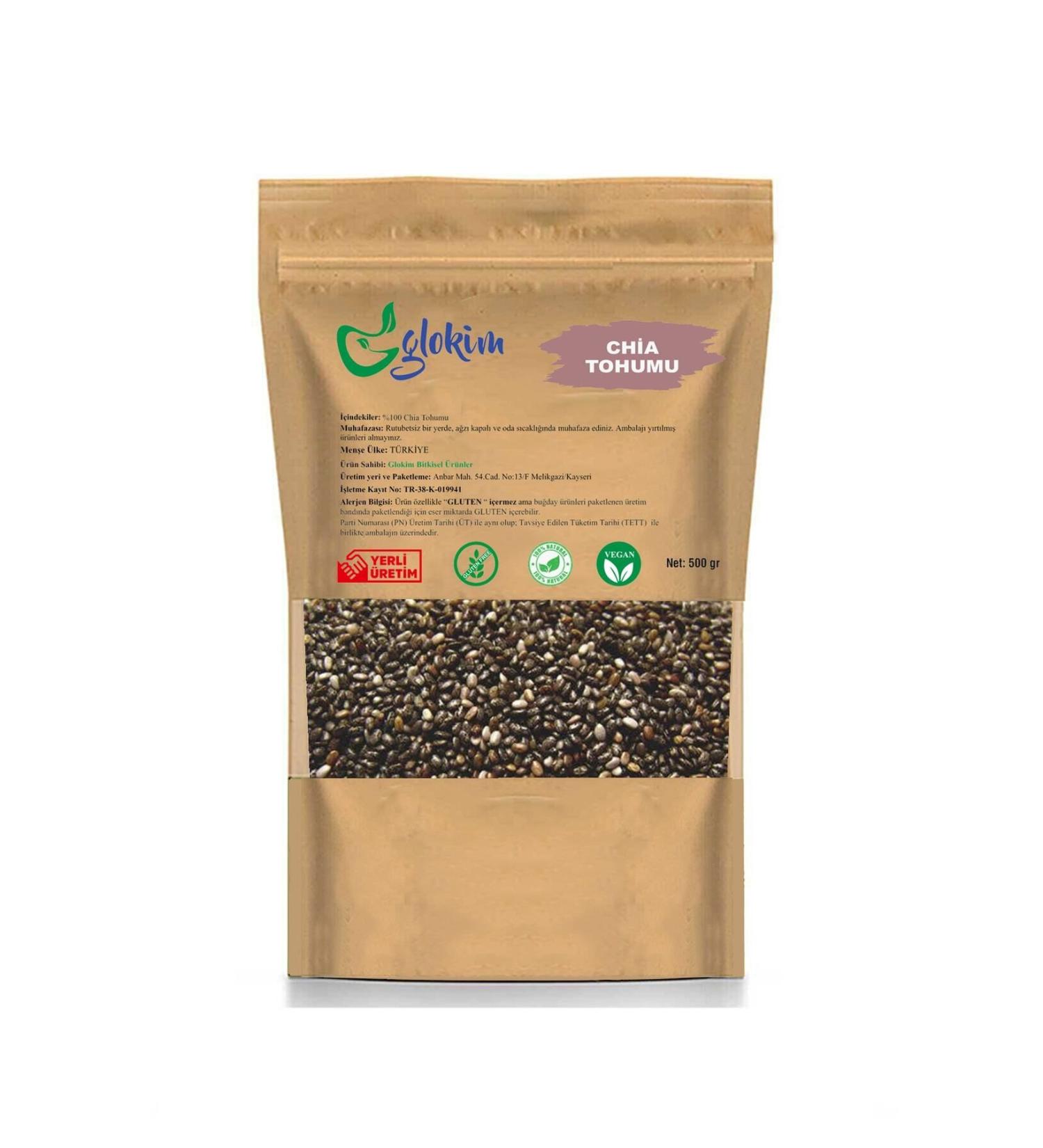 GLOKIM Chia Seeds 500 Gr - Gluten Free 500 Gr - Buy Online on GoSupps.com