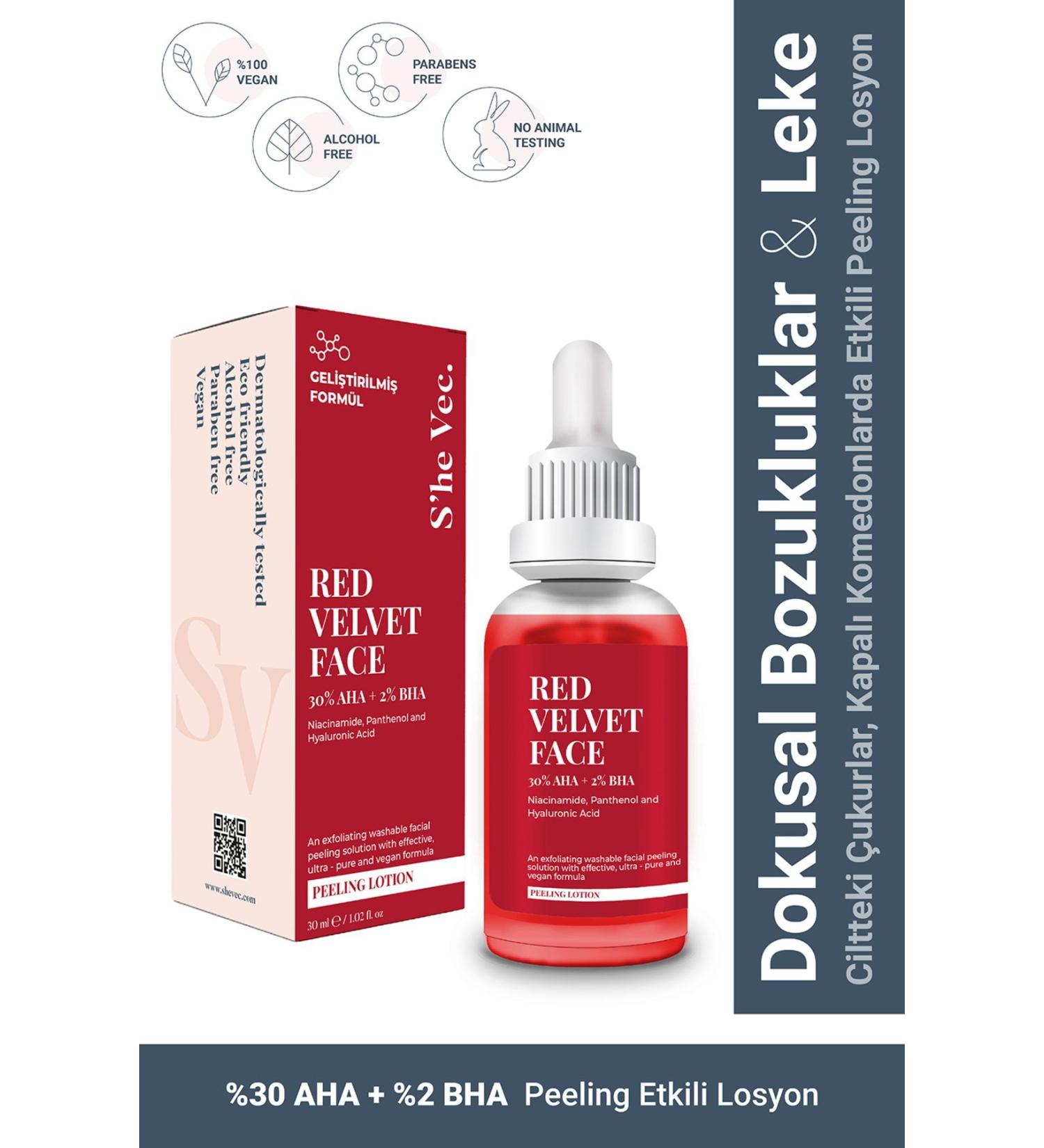 SHE VEC RED VELVET FACE - AHA 0 & BHA 2% Skin Tone Equalizer Purifying Red Peeling Serum 30ml - Buy Online on GoSupps.com