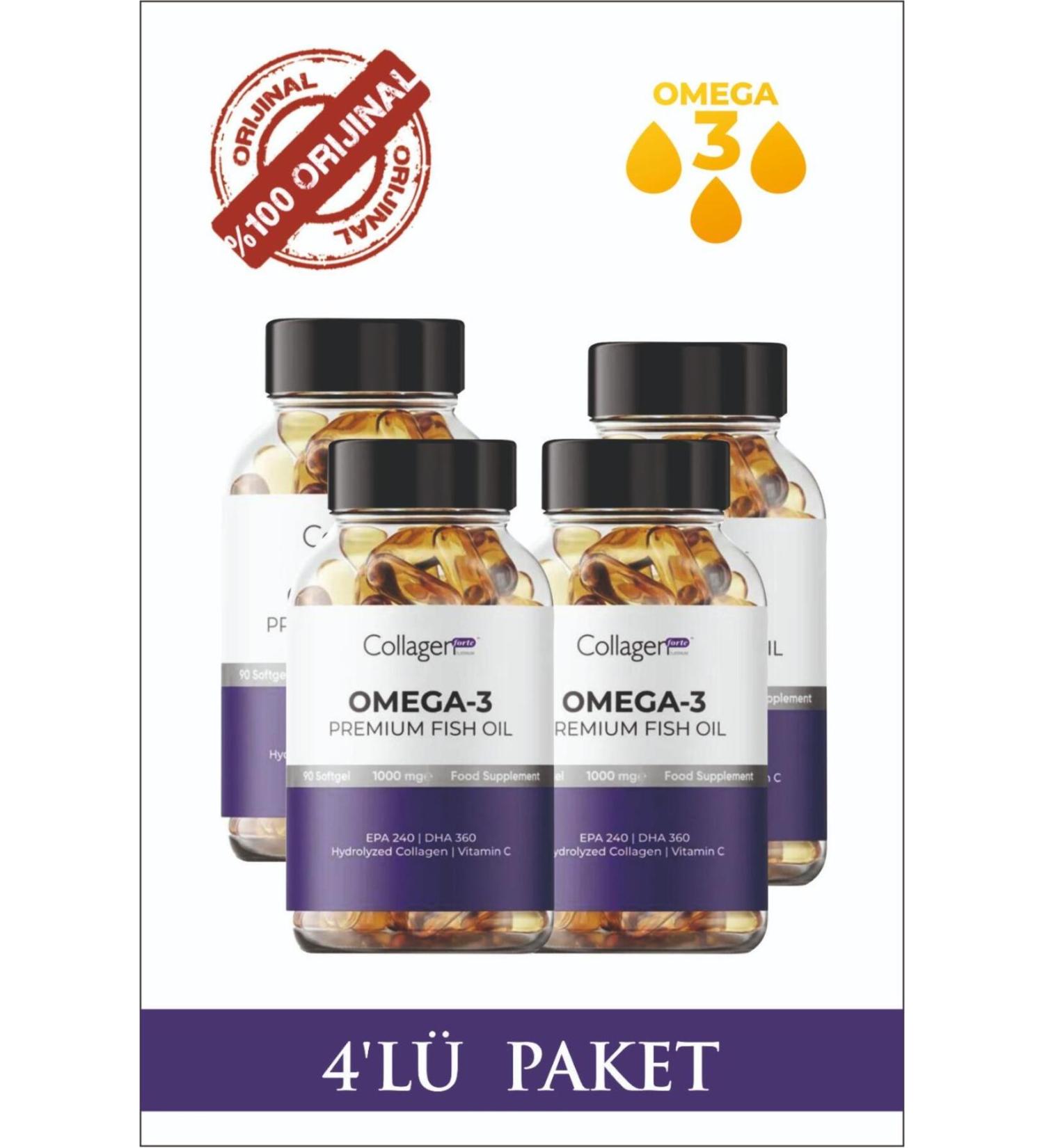 Collagen Forte Platinum 4 Pieces Omega-3 Premium Fish Oil 90 Softgel X 1000mg Fish Oil Hydrolyzed Collagen - Buy Online on GoSupps.com