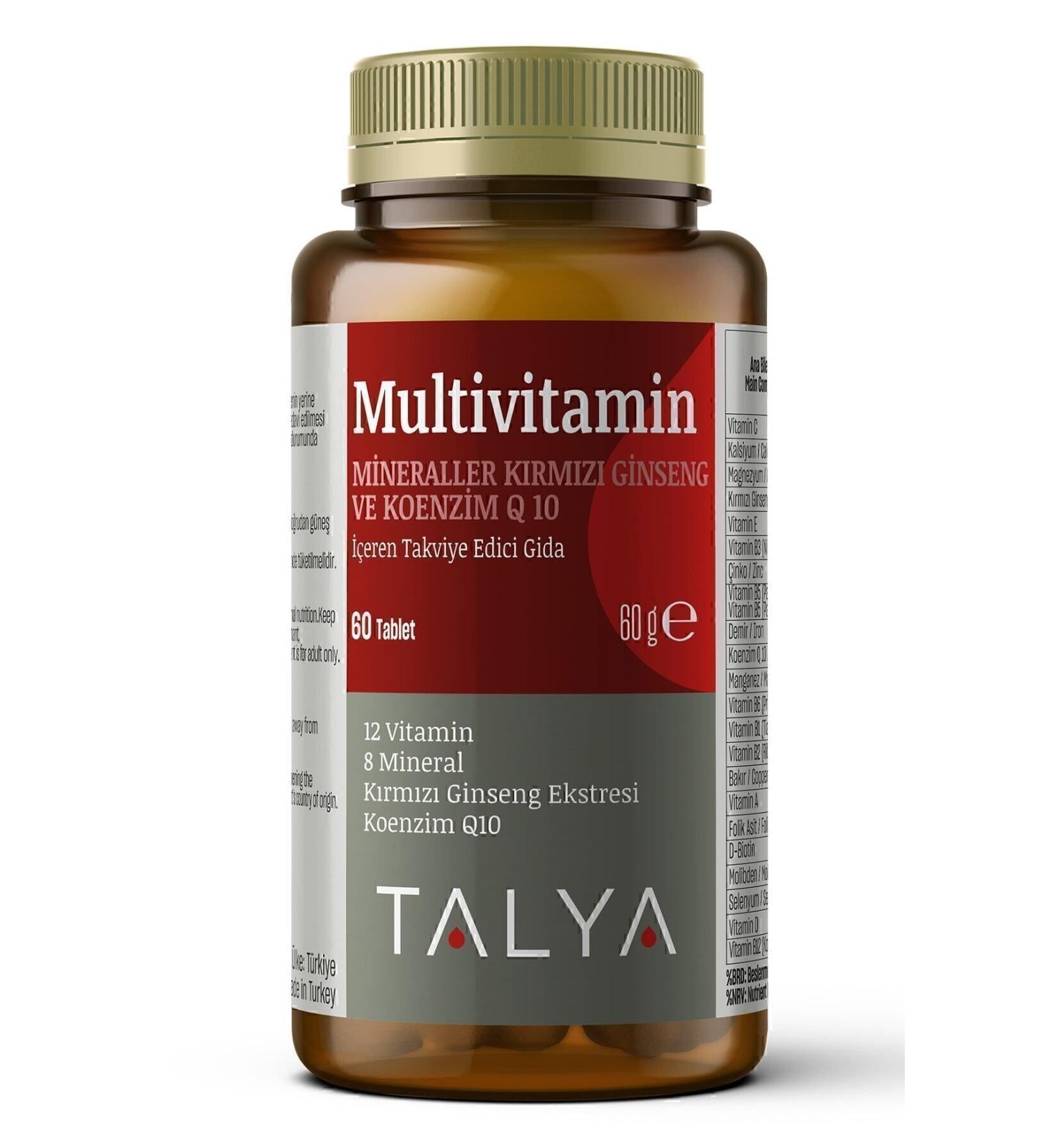 Talya Multivitamin Containing Supplementary Food (Minerals Red Ginseng and Coenzyme Q10) 60 Tablets - Buy Online on GoSupps.com