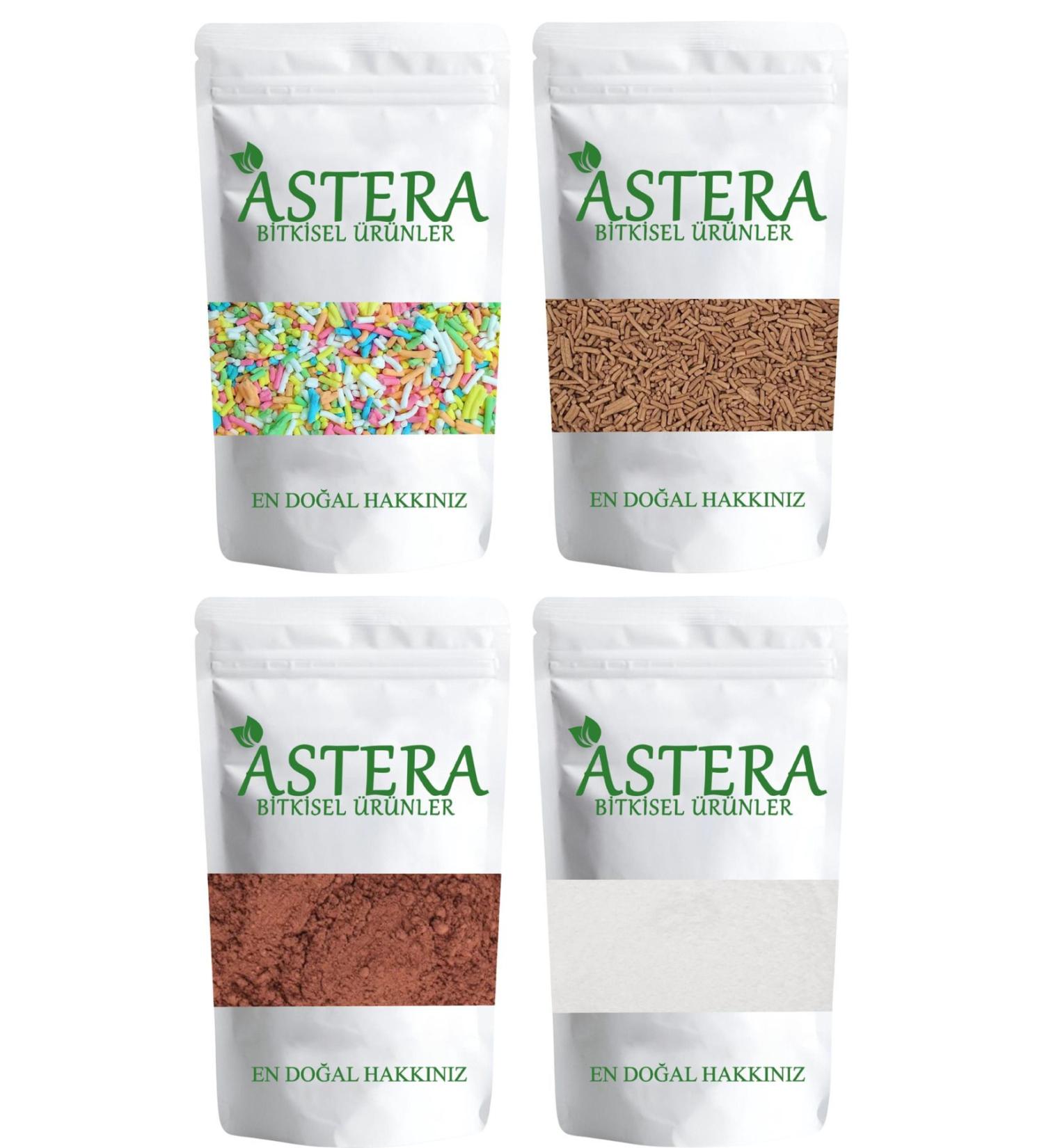 ASTERA 4 x 250 Gr Cake Set (Cake Decoration Colored - Raw Cocoa Powder - Cake Decoration Cocoa - Powdered Sugar)