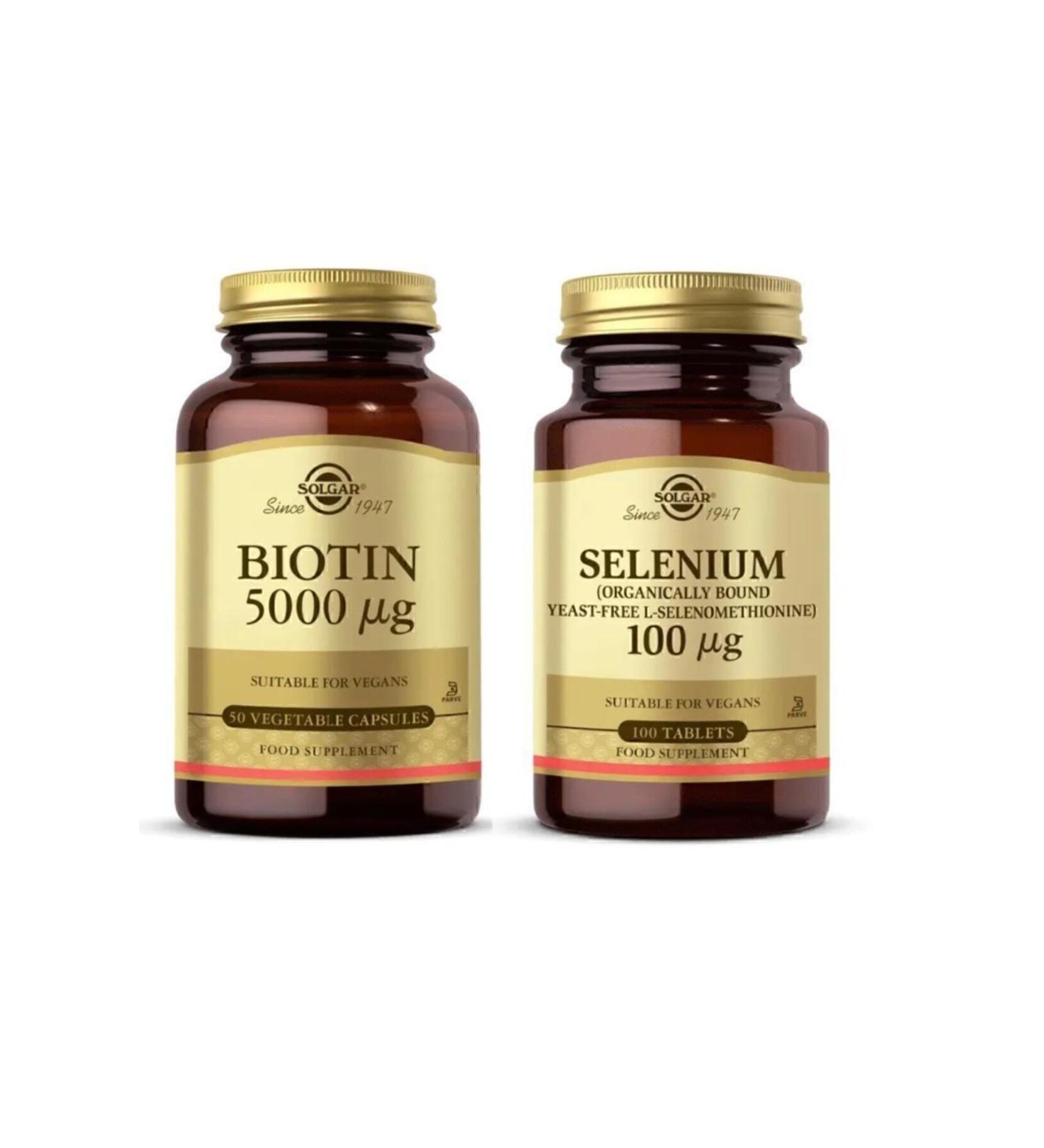 Solgar Biotin 5000 Mcg 50 Capsules + Selenium 100 Tablets - Buy Online on GoSupps.com