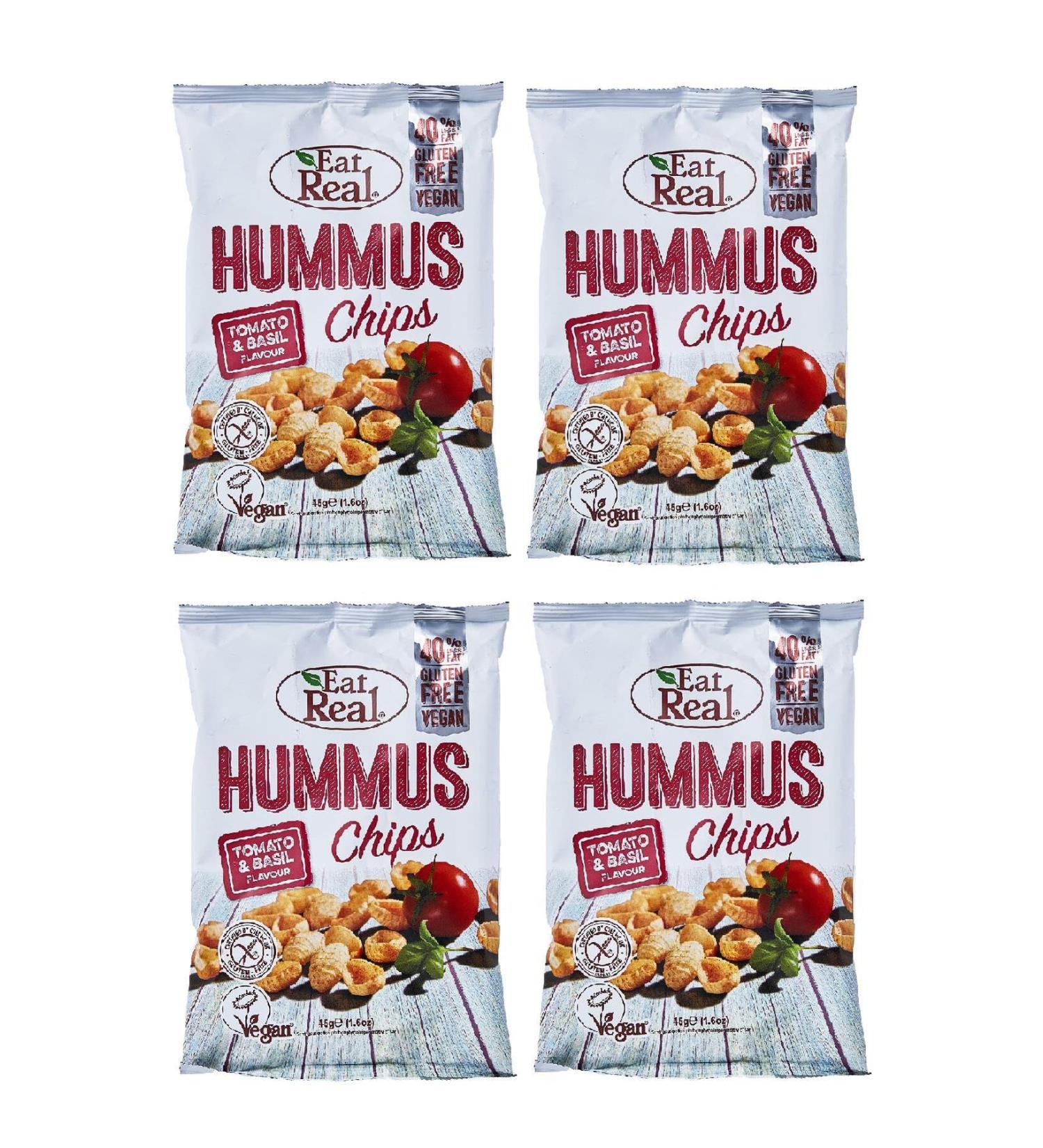 Eat Real Tomato and Basil Flavored Chickpea Chips 45 Gr. X 4 Pieces