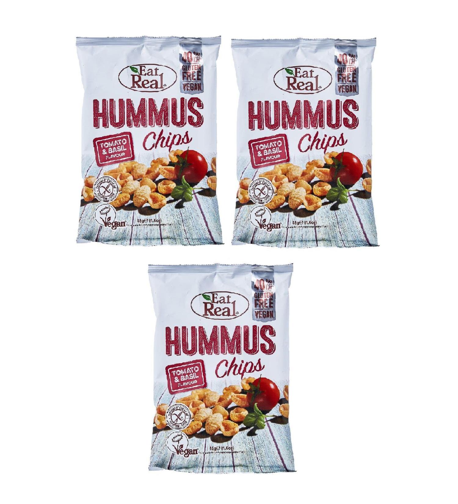 Eat Real Tomato and Basil Flavored Chickpea Chips 45 Gr. X 3 Pieces