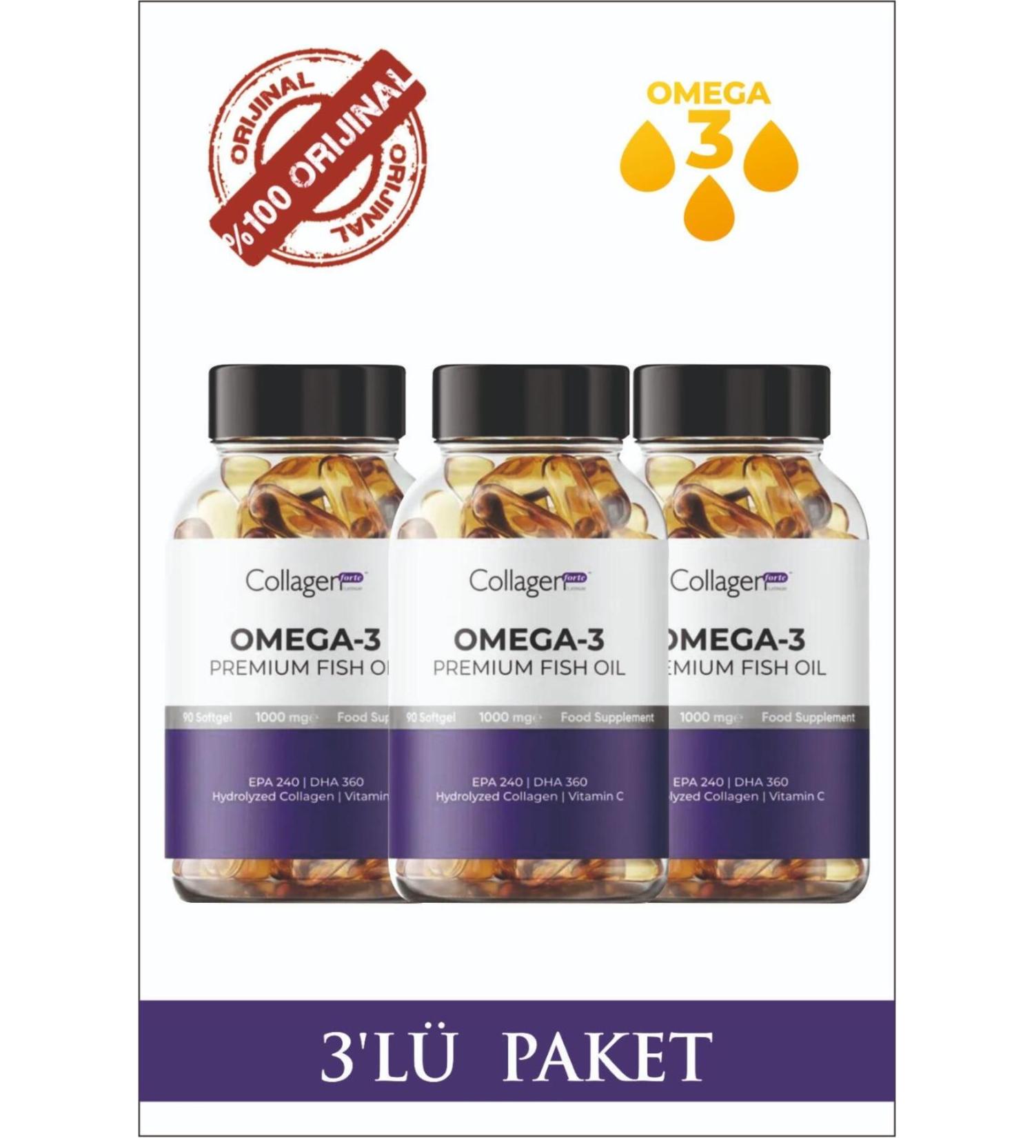 Collagen Forte Platinum 3 Pieces Omega-3 Premium Fish Oil 90 Softgel X 1000mg Fish Oil Hydrolyzed Collagen - Buy Online on GoSupps.com