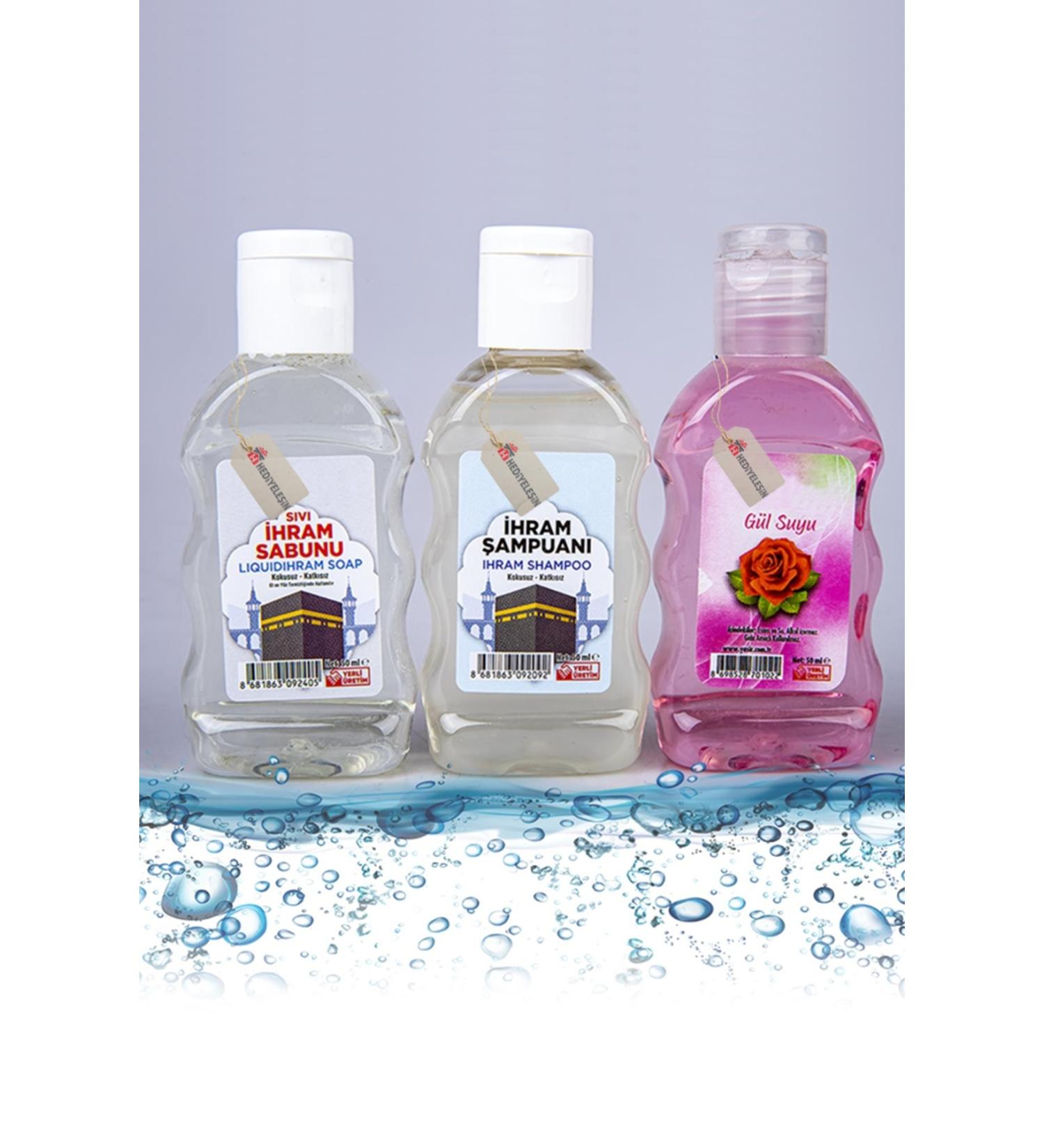 Gift Unscented Ihram Cleaning Kit Set of 3 Ihram Soap Rose Water Ihram Shampoo 50 ml - 5 SET