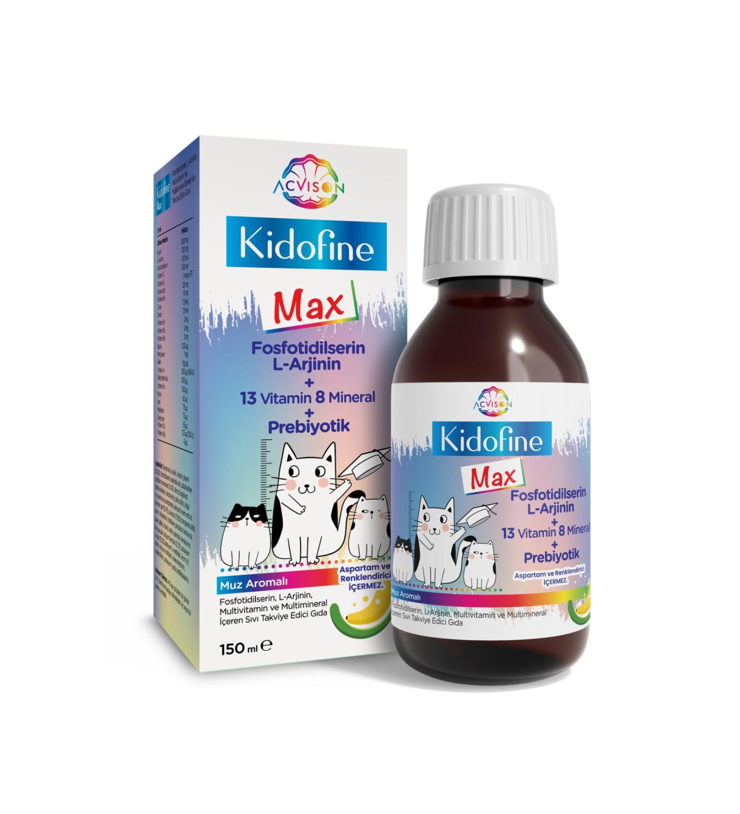 Acvison Kidofine Max Multivitamin for Children Phosphatidylserine L-arginine 13 Vitamins 8 Minerals Prebiotic