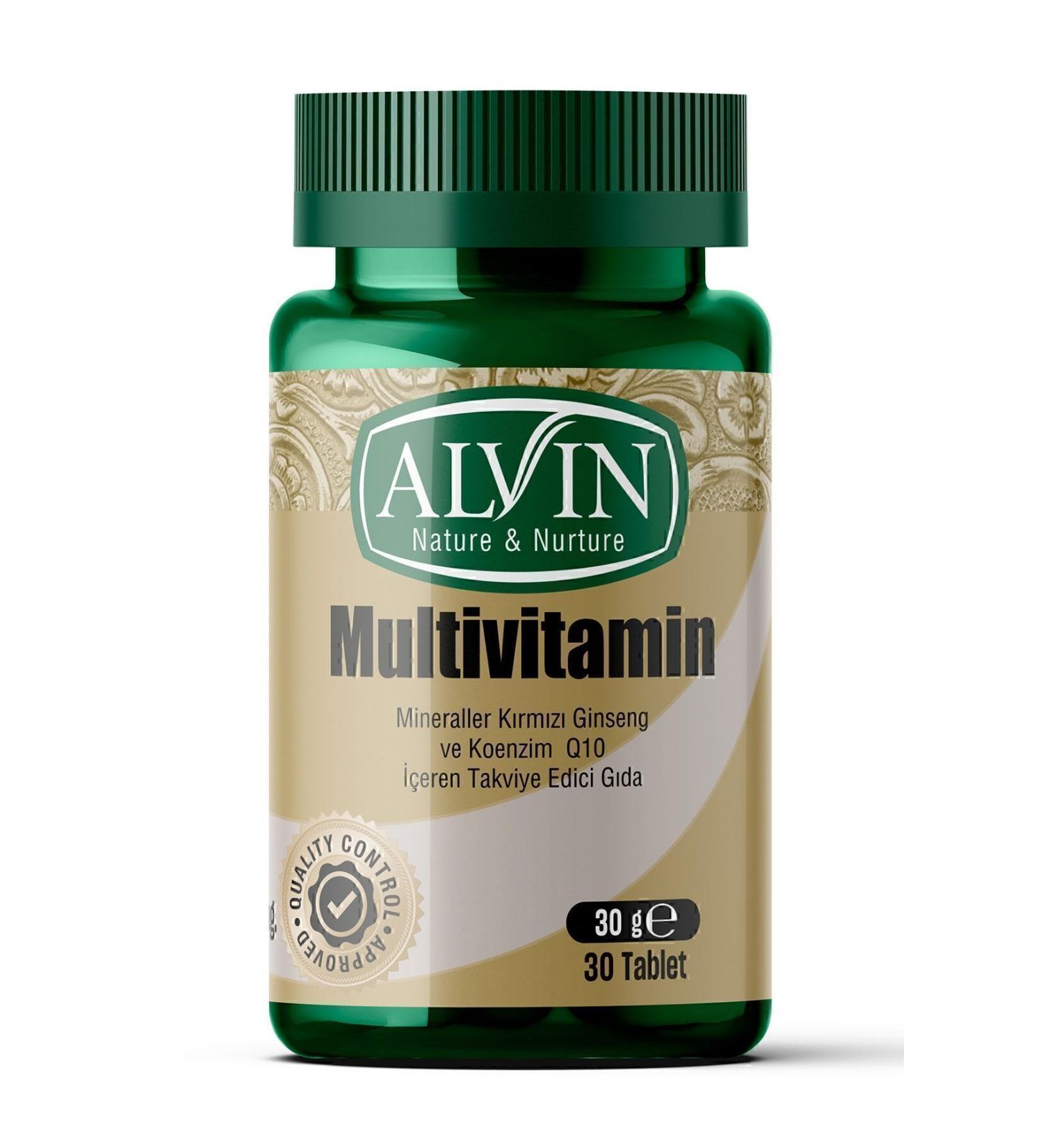 alvin Multivitamin (Containing Red Ginseng and Coenzyme Q10) Food Supplement 30 Tablets - Buy Online on GoSupps.com