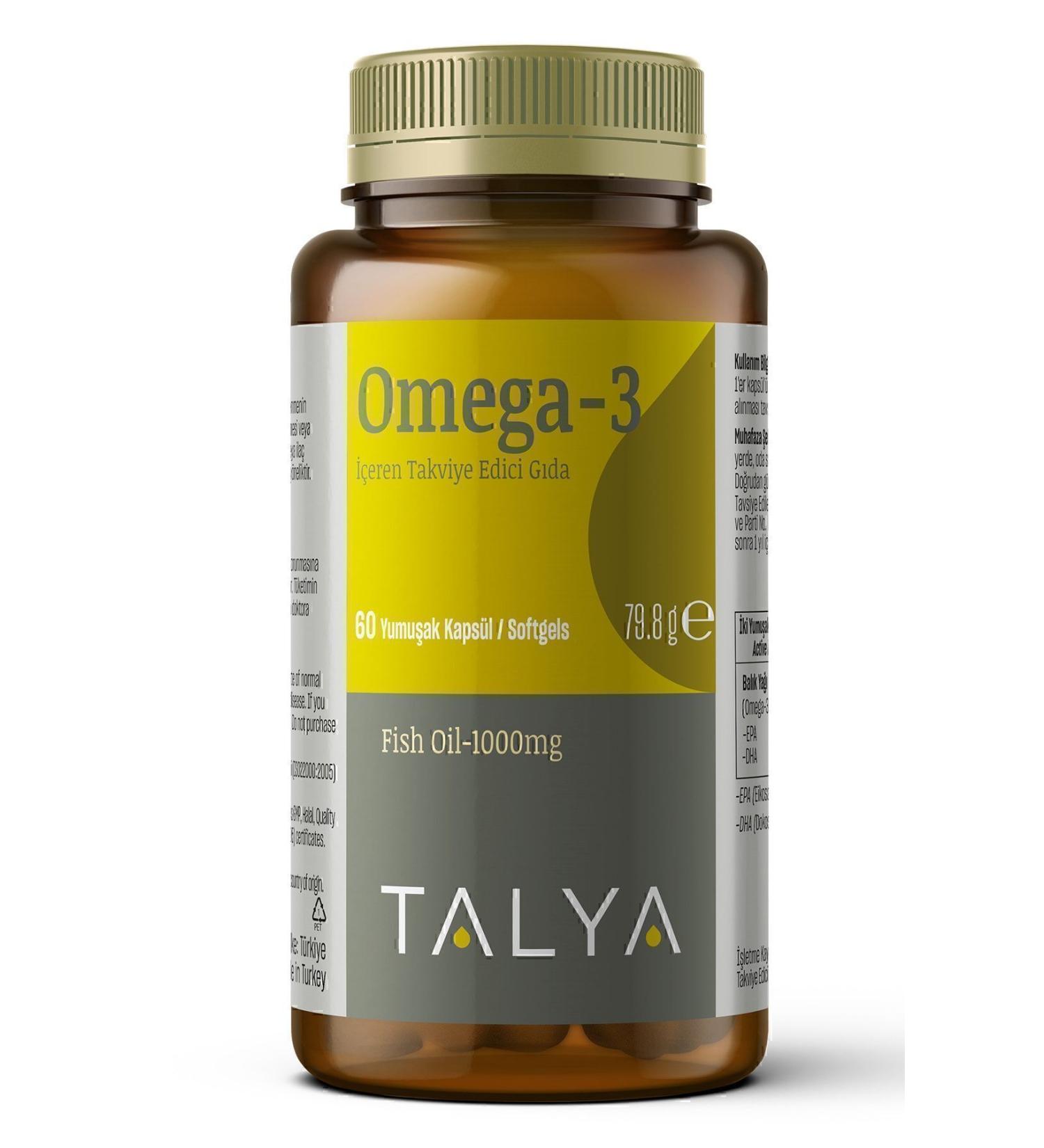 Talya Omega-3 Containing Supplementary Food Fish Oil 60 Softgels - Buy Online on GoSupps.com