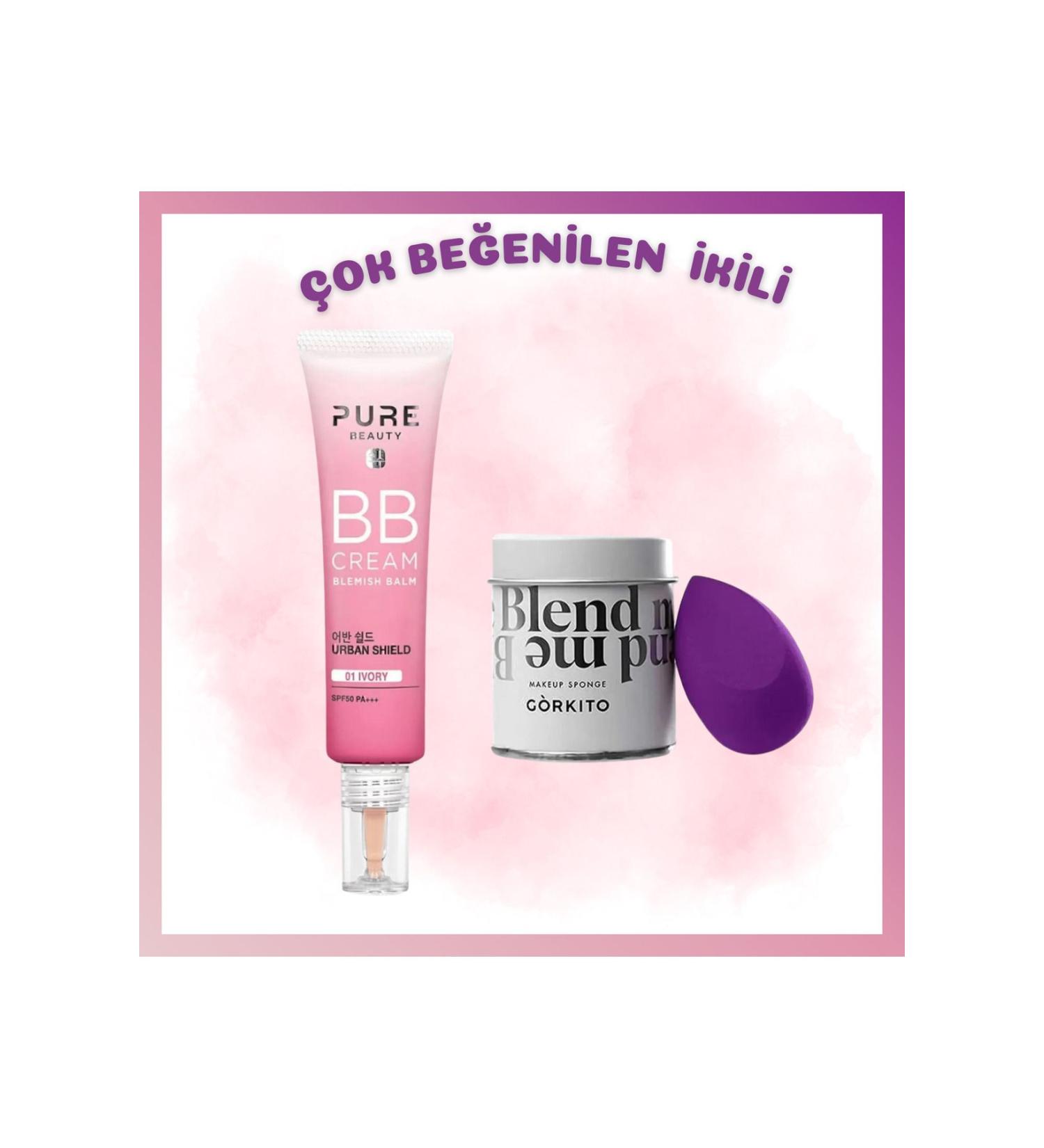 PURE BEAUTY Bb Cream Spf50 Pa Ivory 30 ml - Makeup Sponge Purple 2 Piece Set