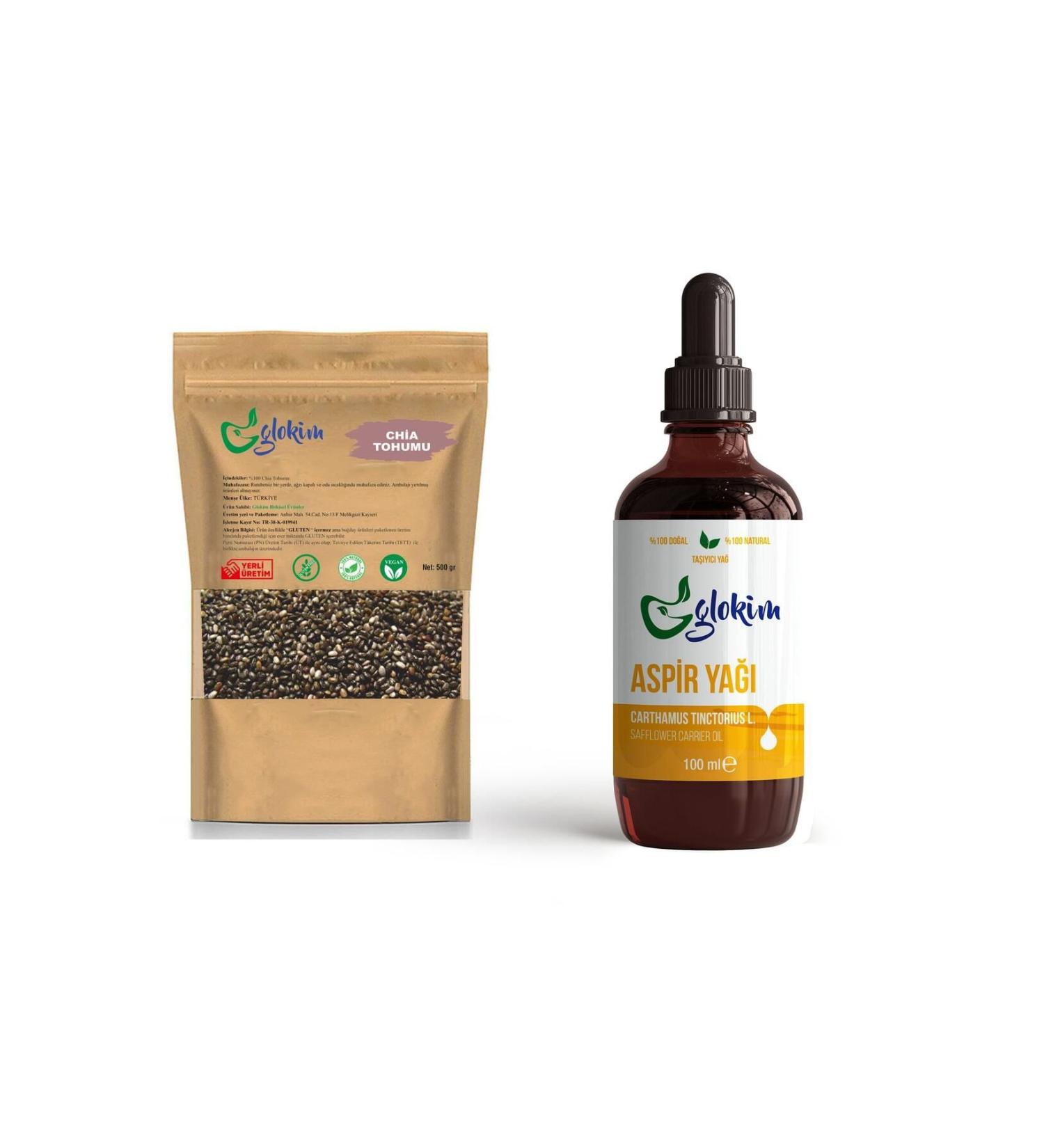 GLOKIM Chia Seed 500 Gr + Safflower Oil 100 ml