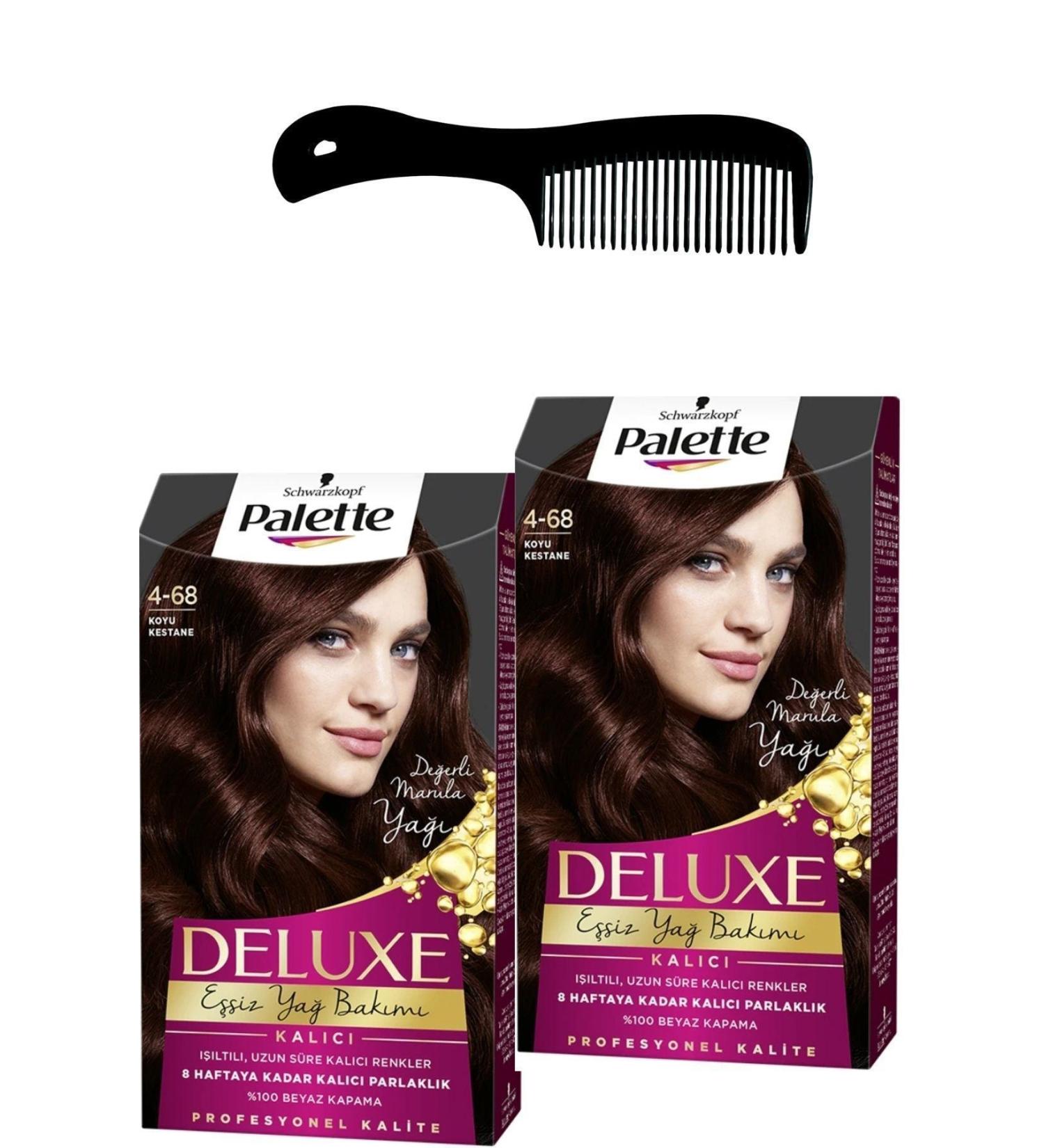 Palette Deluxe Hair Dye 4-68 Dark Chestnut X 2 Pieces + Hair Opening Comb