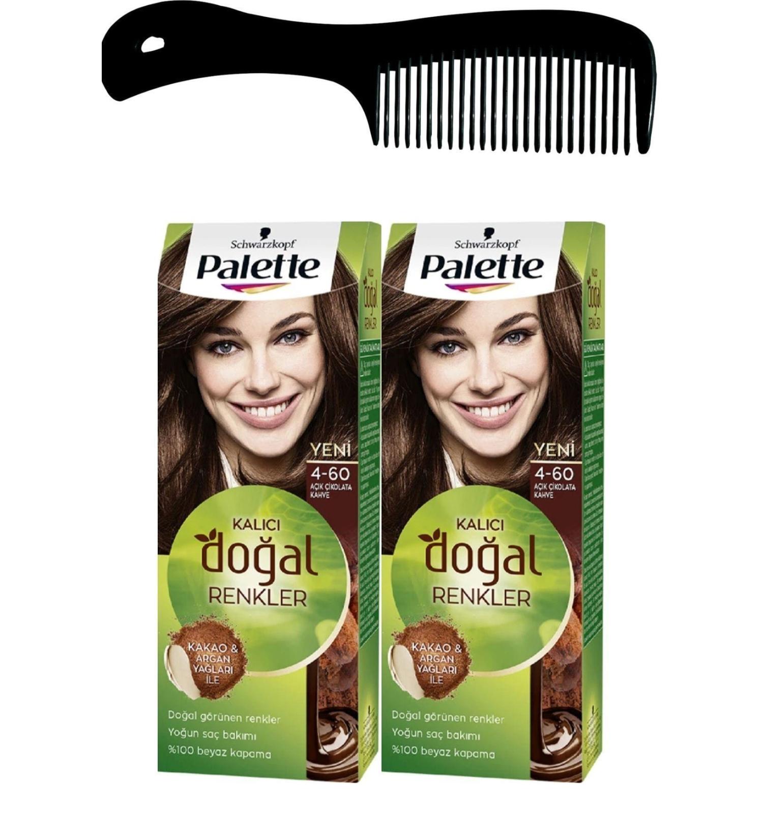 Palette Permanent Natural Colors Hair Dye 4-60 Light Chocolate Brown X 2 Pieces + Hair Opening Comb