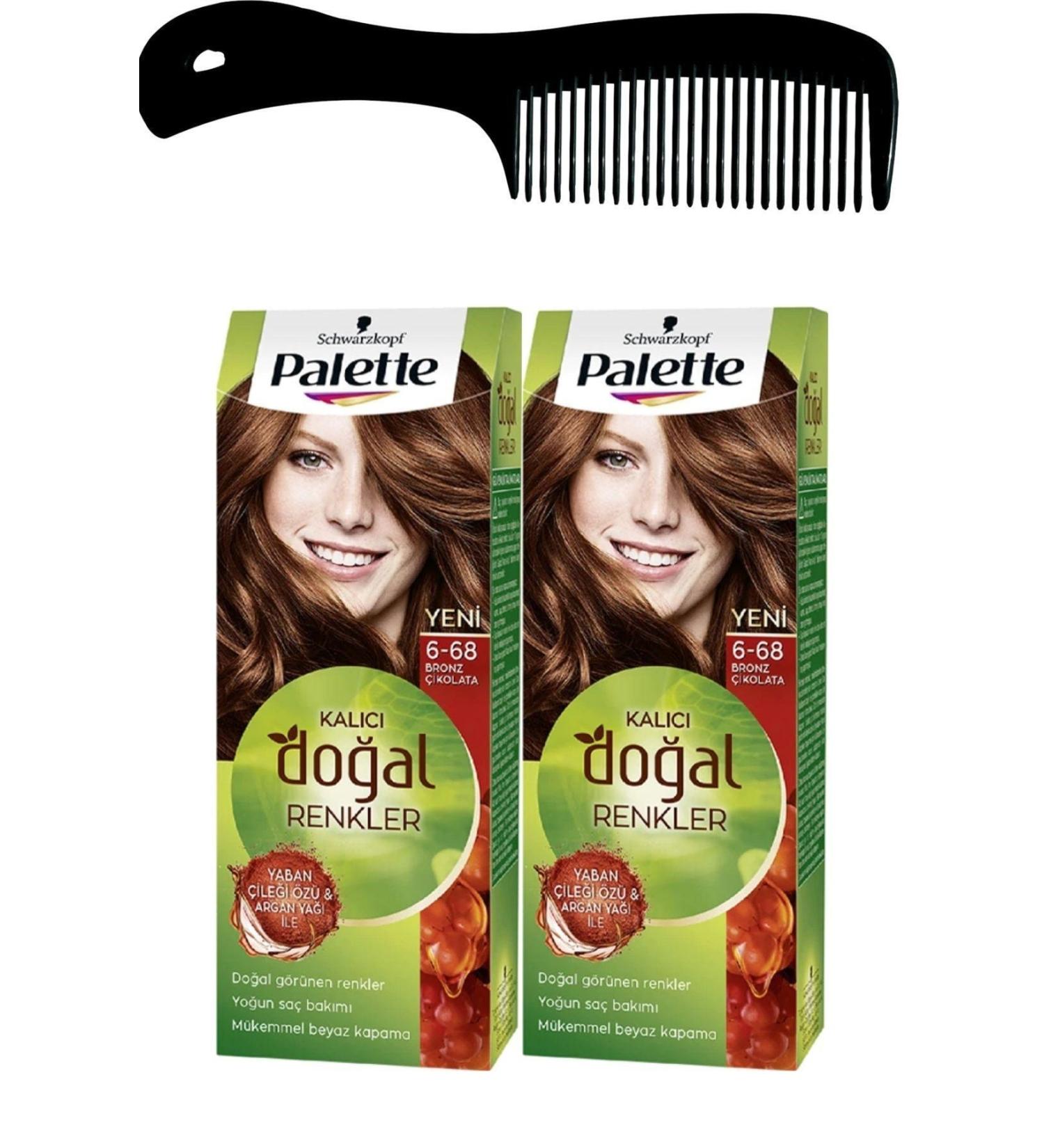 Palette Permanent Natural Colors Hair Dye 6-68 Bronze Chocolate X 2 Pieces + Hair Opening Comb