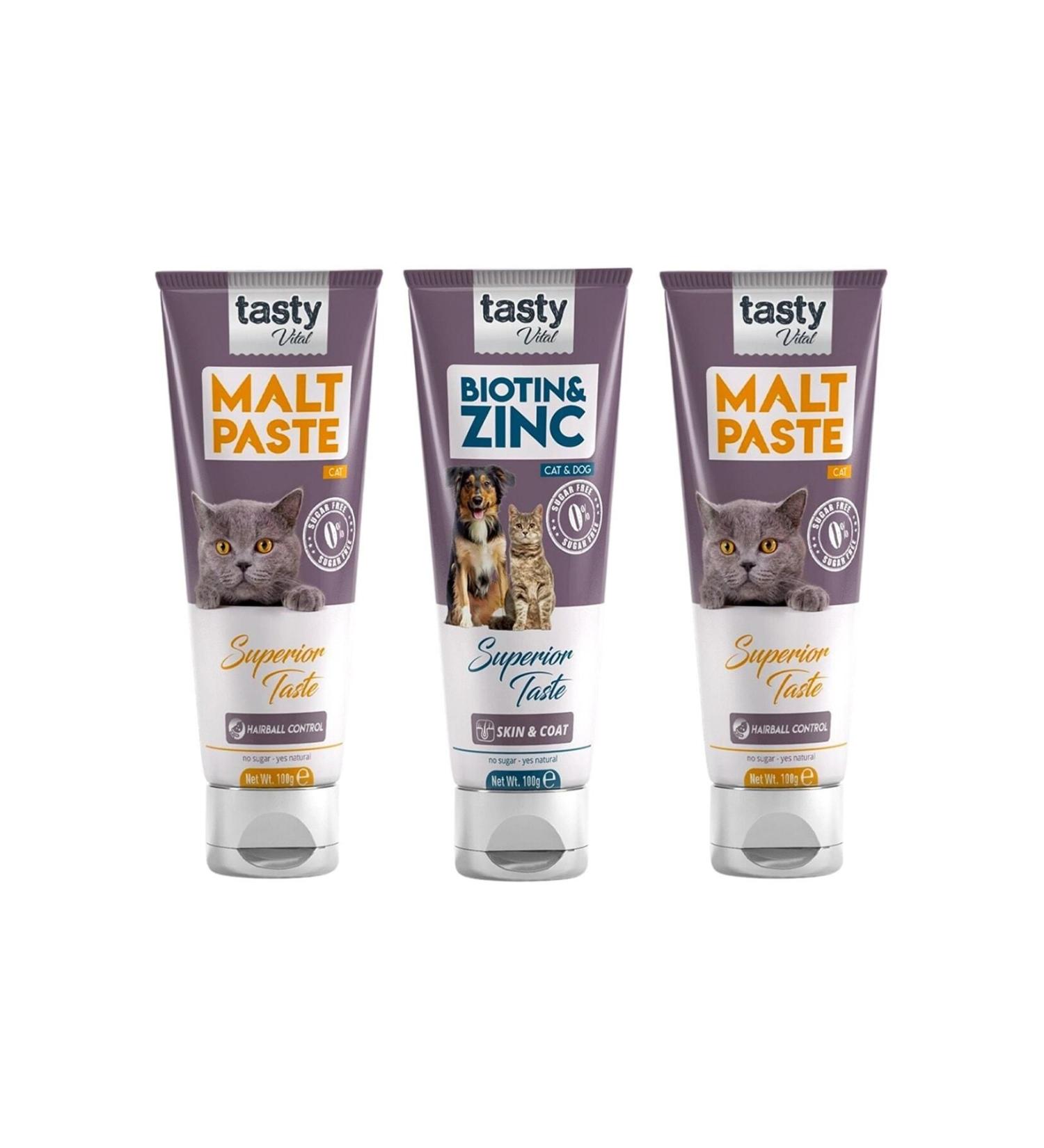 TASTY V TAL Hair Ball Cat Hairball Prevention 100 Gr 2 Pieces Biotin Zinc Skin and Fur Health Paste 100 Gr - Buy Online on GoSupps.com