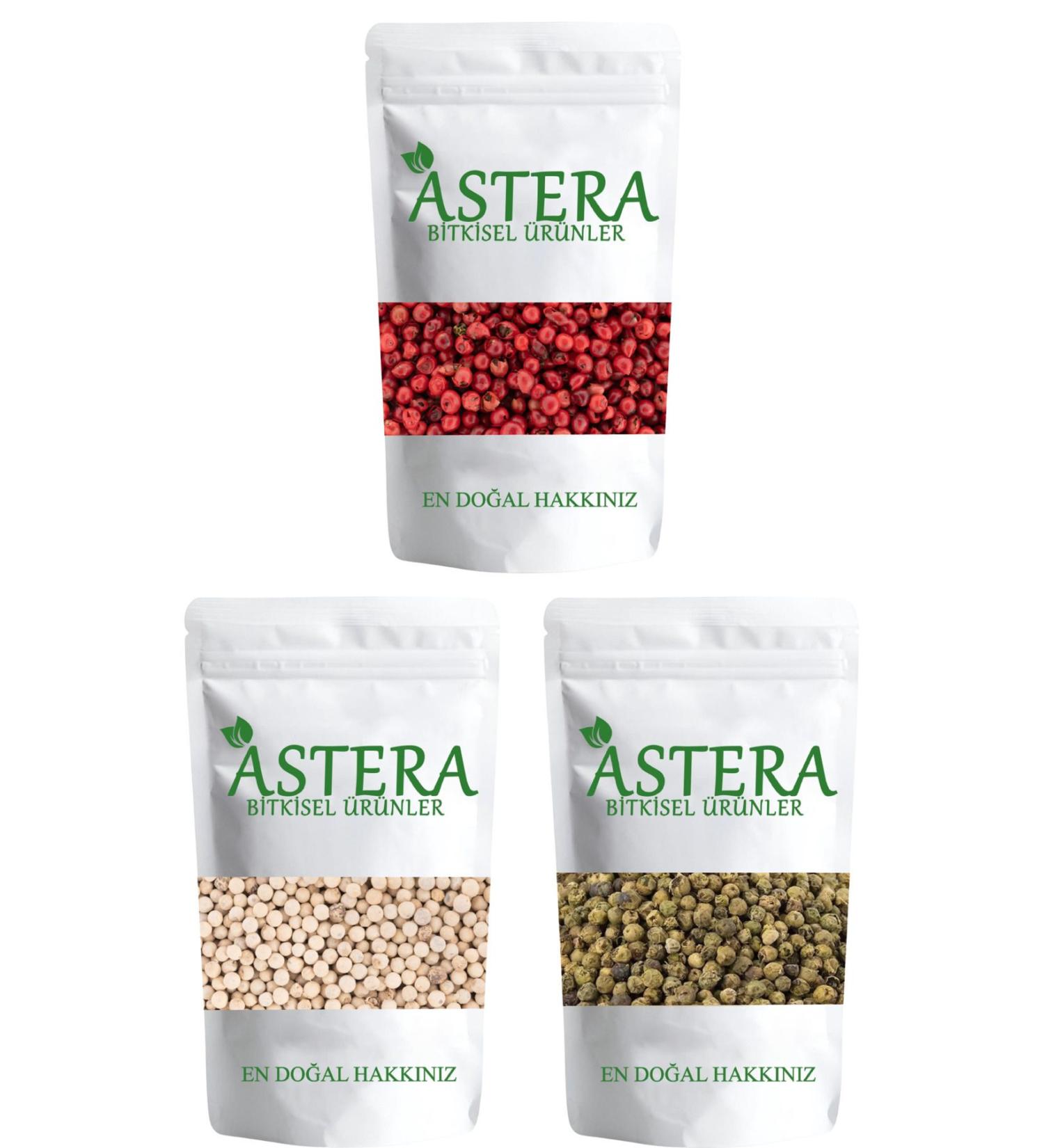 ASTERA Colored Black Pepper Set (50 Gr Red Black Pepper + 50 Gr Green Black Pepper + 50 Gr White Black Pepper)