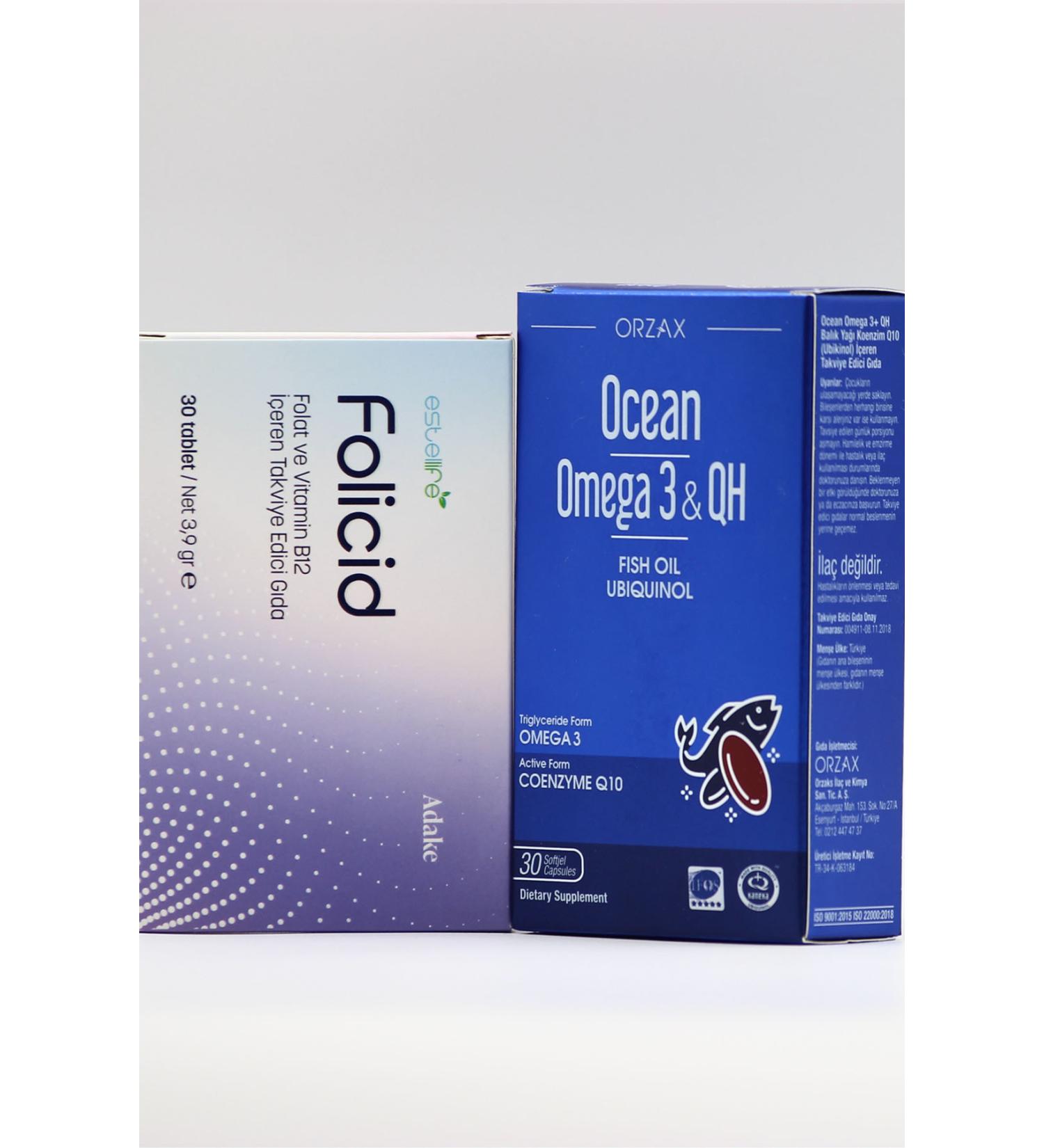 Ocean Omega 3 and QH 30 Capsules Folicid Folate and Vitamin B12 30 tablets - Buy Online on GoSupps.com