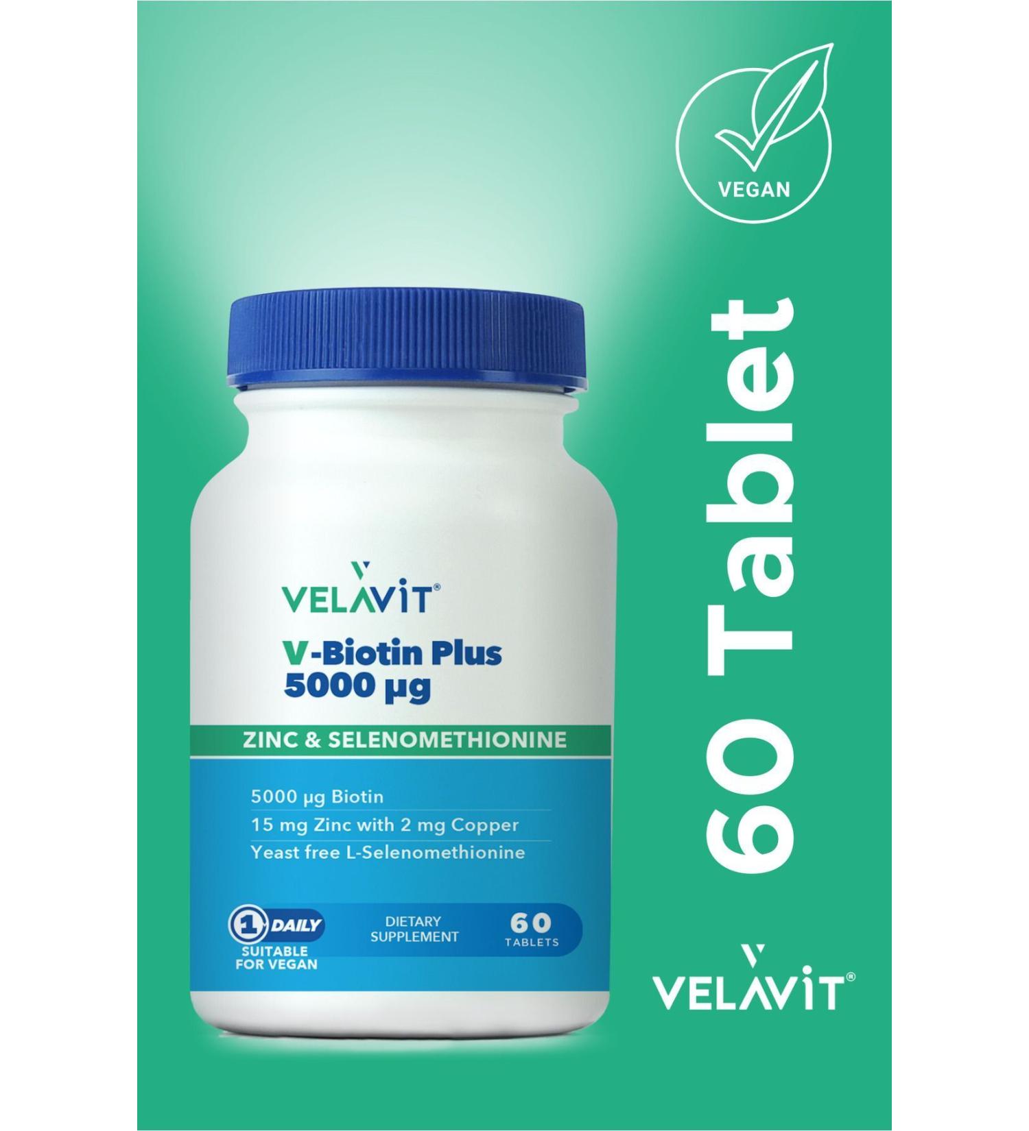 Velavit V-Biotin Plus 5000mcg Food Supplement 60 Tablets - Buy Online on GoSupps.com
