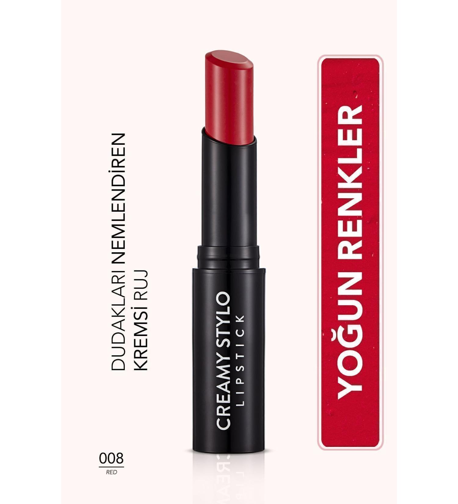 Flormar Semi Glossy Stick Lipstick- Creamy Stylo Lipstick -008 Red-8682536013680 - Buy Online on GoSupps.com