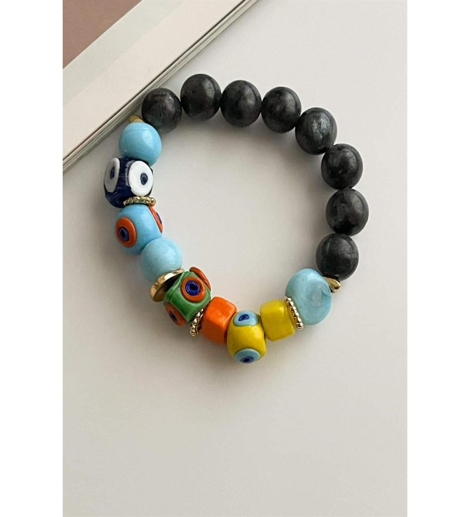 Natural Stone Glass Bodrum Elastic Bracelet