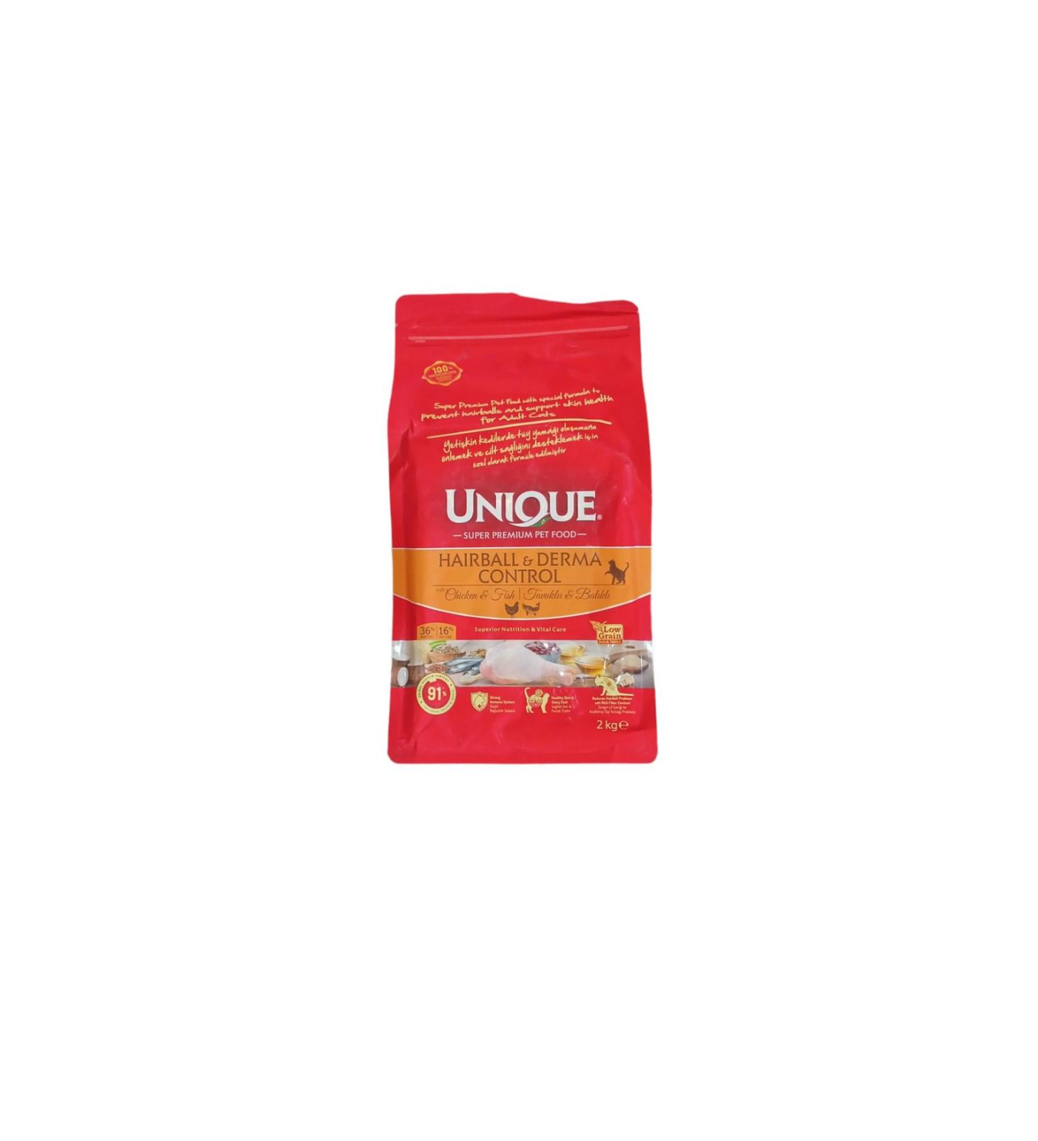 Unique Hairball Preventive and Dermatological Support Adult Cat Food Chicken & Fish 2kg