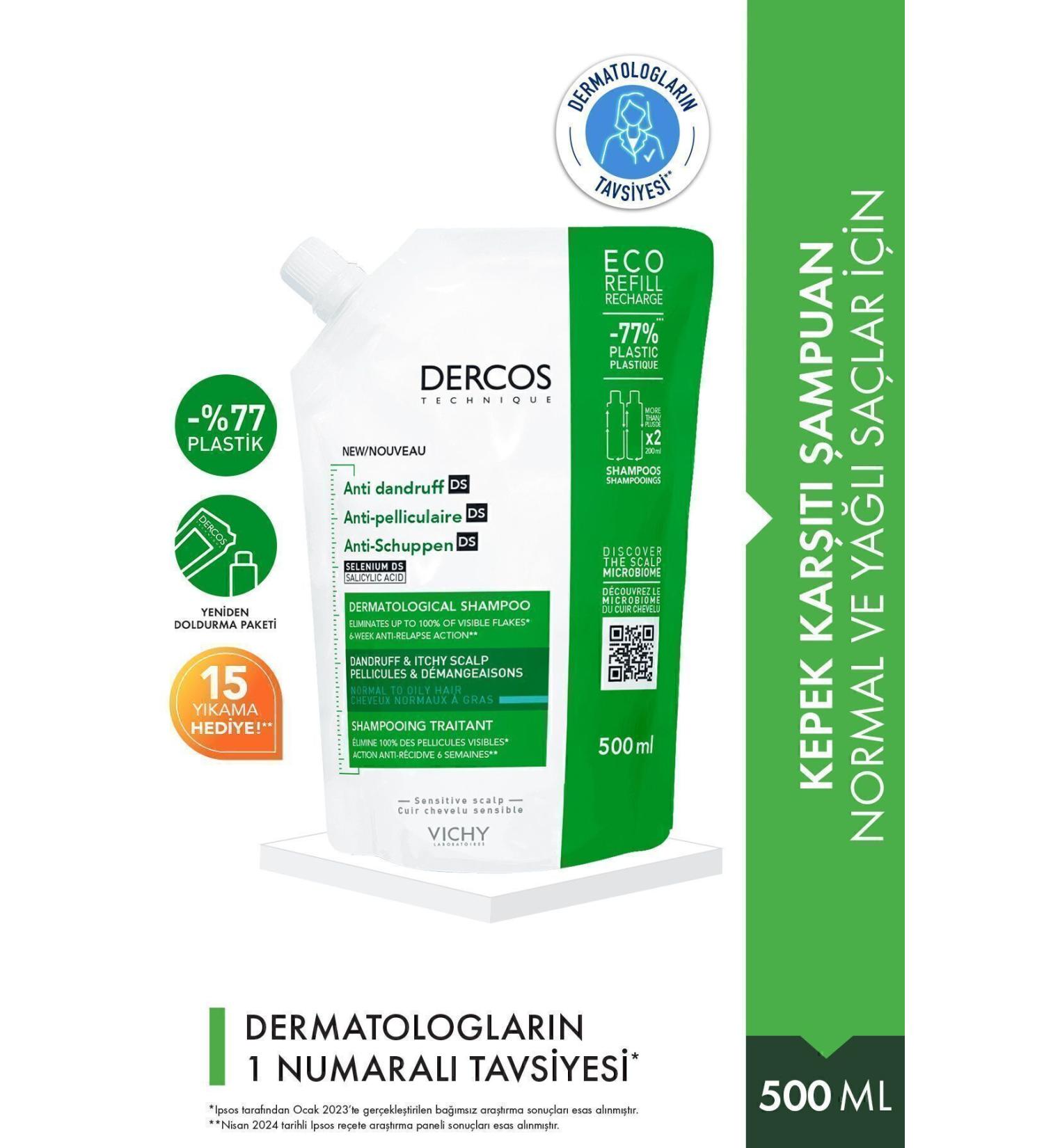 Vichy Dercos Anti-Dandruff Hair Care Shampoo for Normal/Oily Hair Refill Pack 500 ML - Buy Online on GoSupps.com