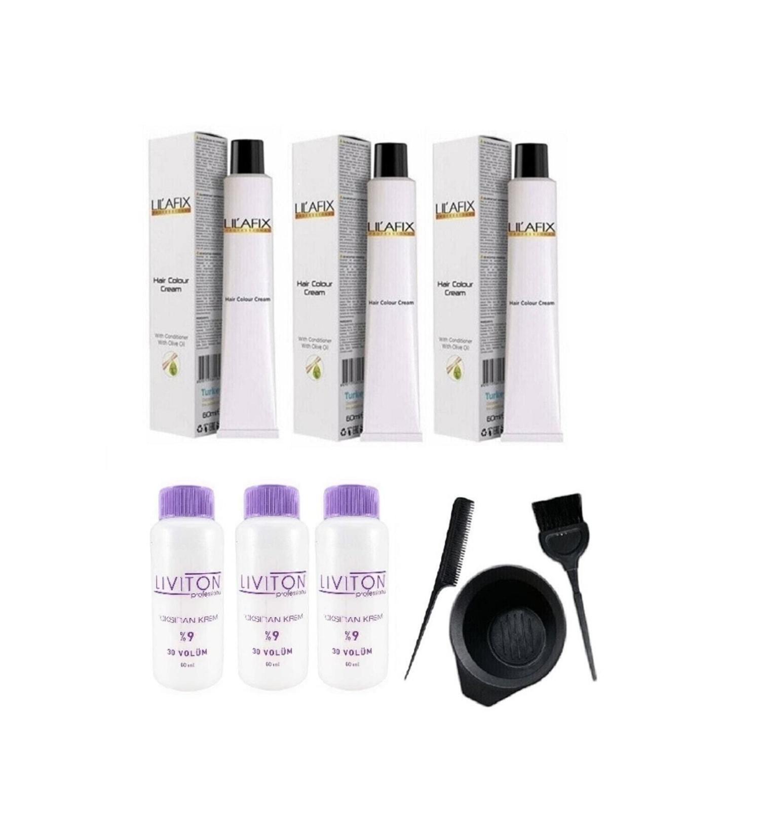 Lilafix 3 Pieces 7/0 Blonde Cream Tube Dye 60 Ml + 3 Pieces Liviton Oxydant 60 Ml + Coloring Set
