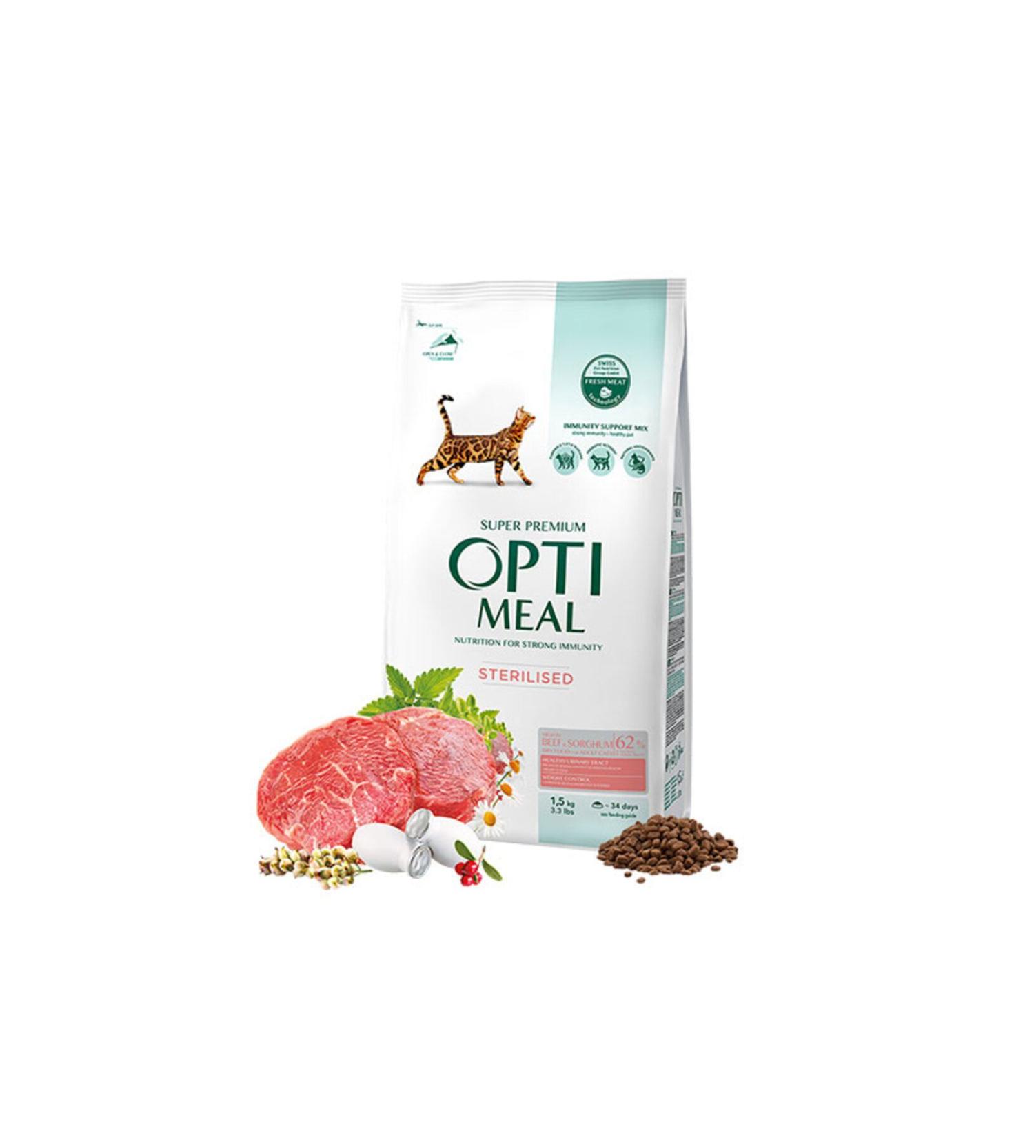 OptiMeal Super Premium Beef-Sorghum Sterilized Cat Food 1.5 Kg