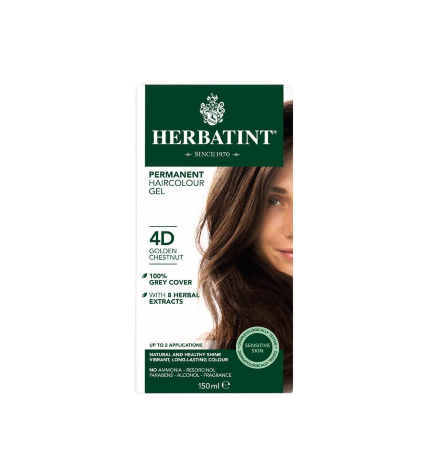 Herbatint Permanent Herbal Hair Care Dye - Golden Chestnut 4d Golden Brown 150 ml 8016744500111